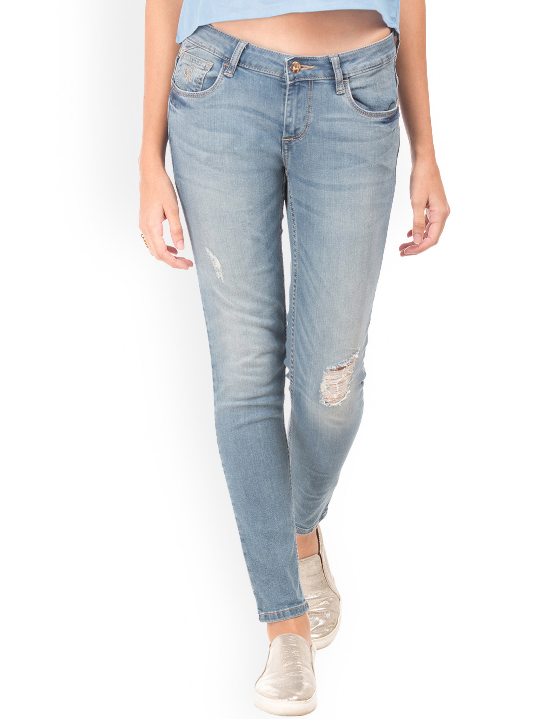 

Flying Machine Women Blue Skinny Fit Low-Rise Low Distress Jeans