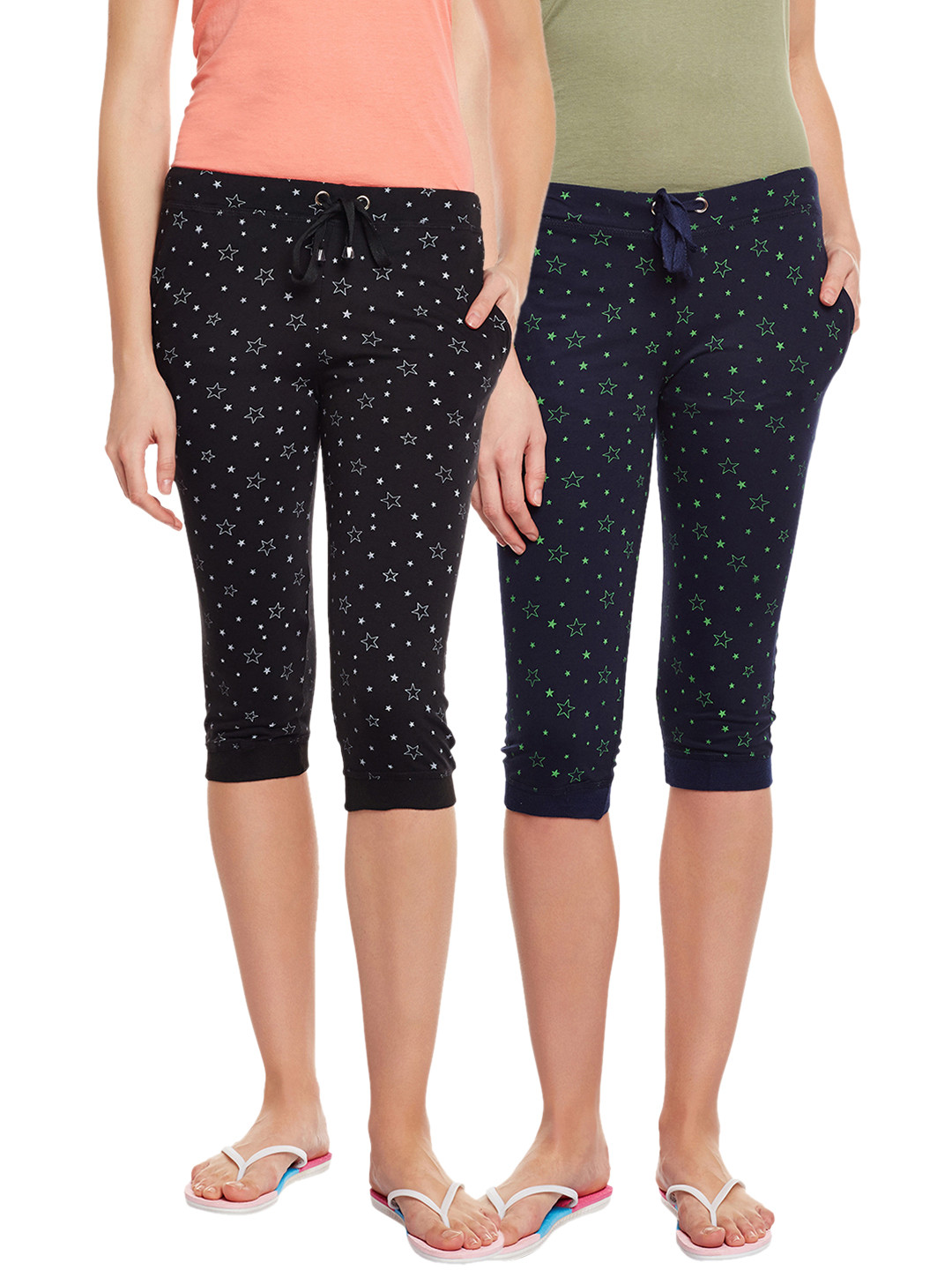 

VIMAL JONNEY Women Pack Of 2 Navy Blue & Black Printed Capris
