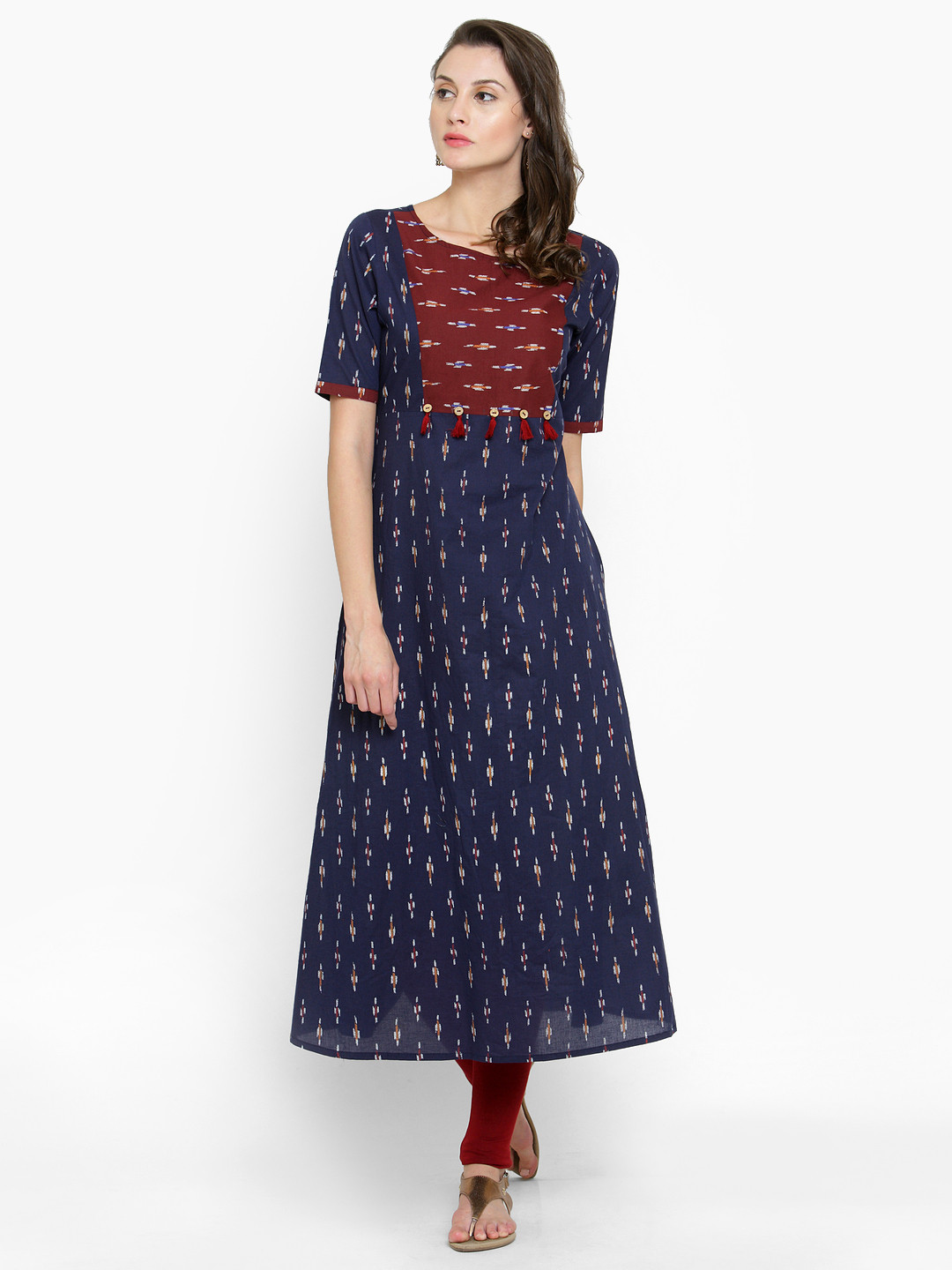 

Azira Women Navy Blue & Maroon Printed Straight Kurta