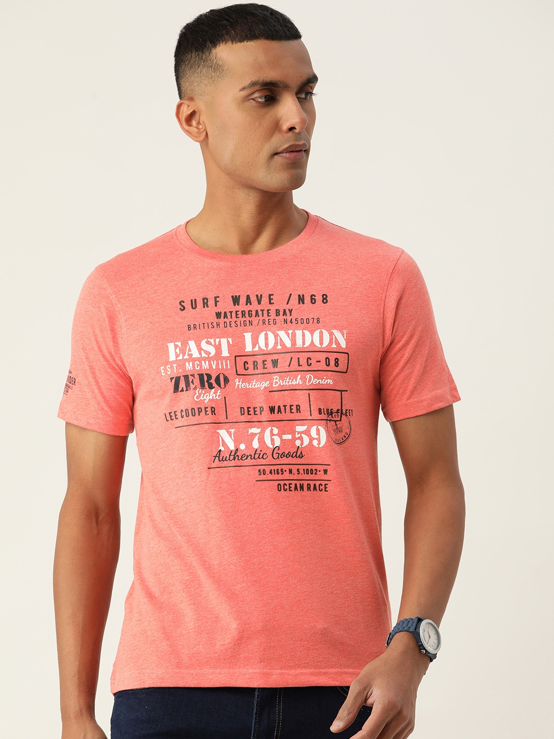 

Lee Cooper Men Typography Printed T-shirt, Peach