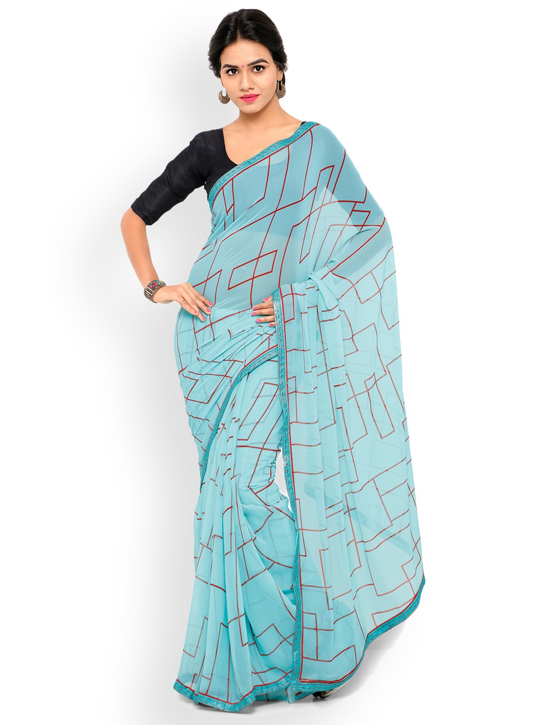 

Shaily Blue Printed Pure Georgette Saree