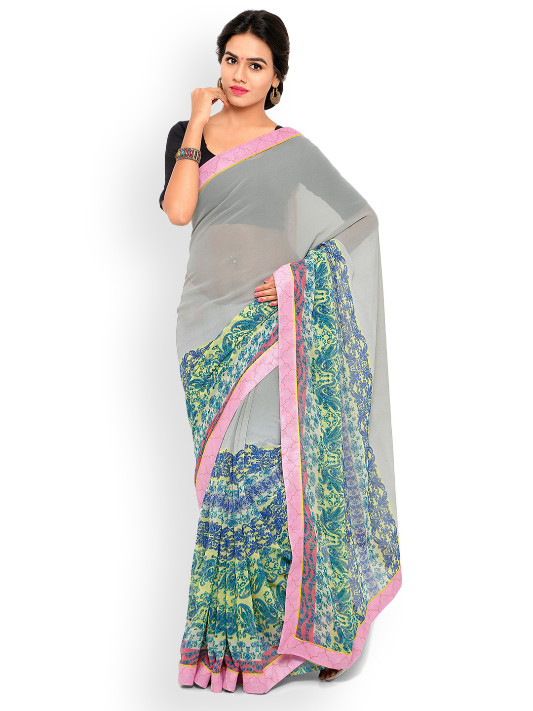 

Shaily Grey Printed Pure Georgette Saree
