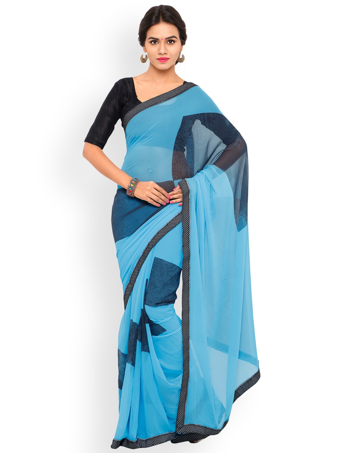 

Shaily Blue Printed Pure Georgette Saree