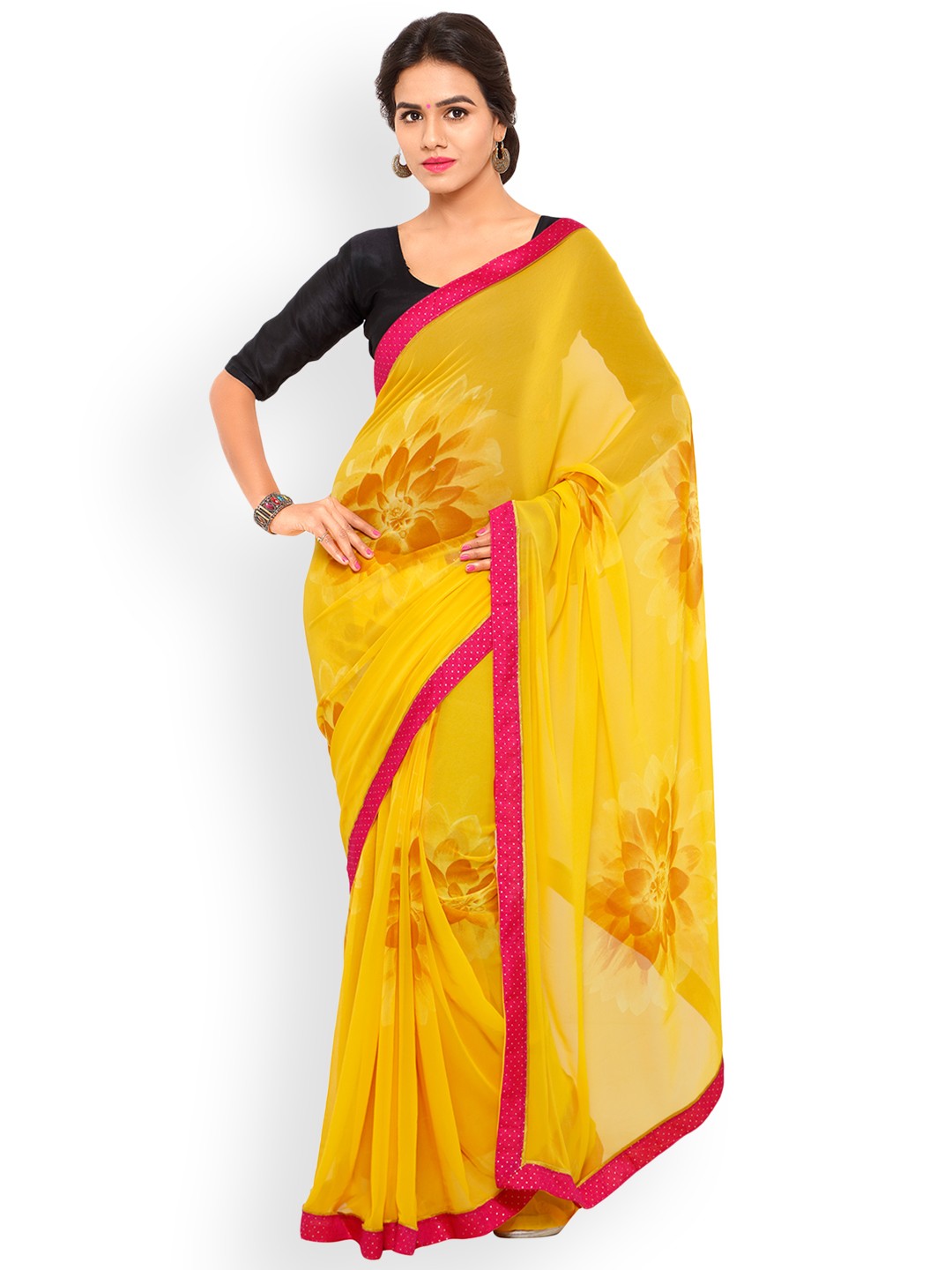 

Shaily Yellow Printed Pure Georgette Saree