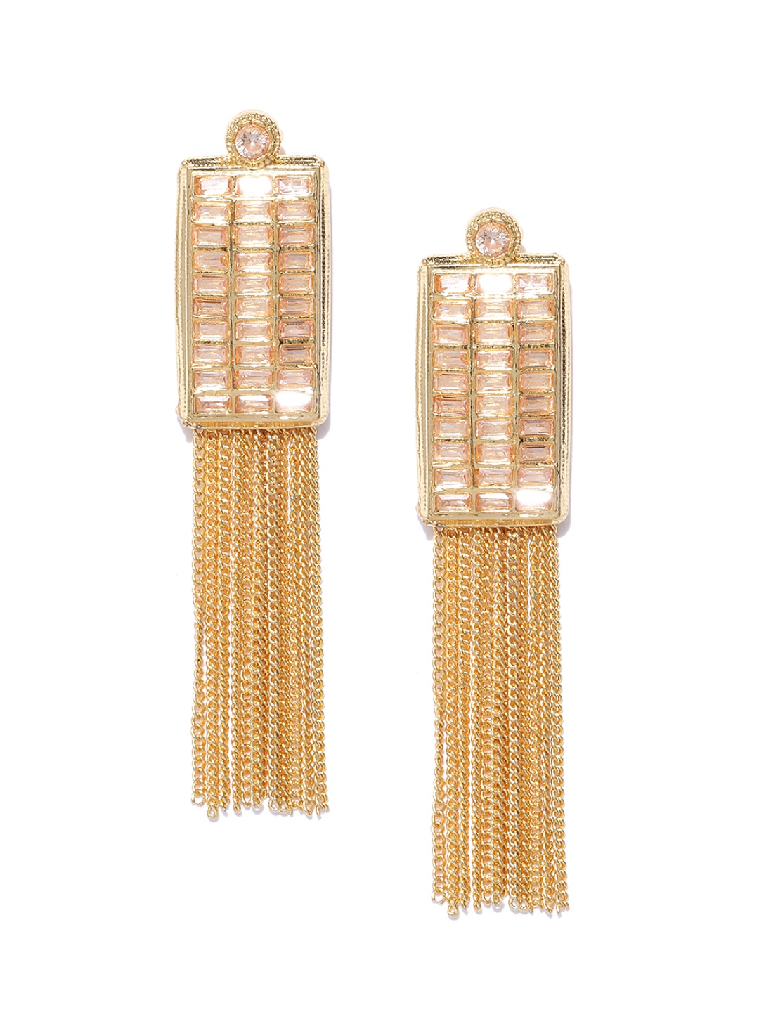 

Priyaasi Gold-Plated Tasseled Geometric Drop Earrings