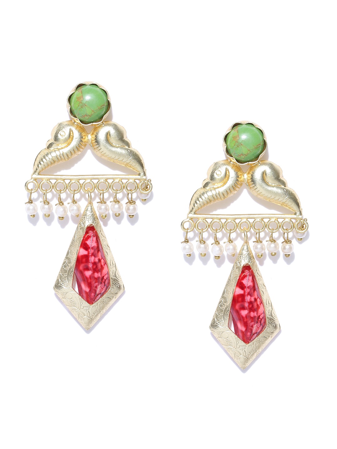 

Priyaasi Red Gold-Plated Handcrafted Classic Drop Earrings