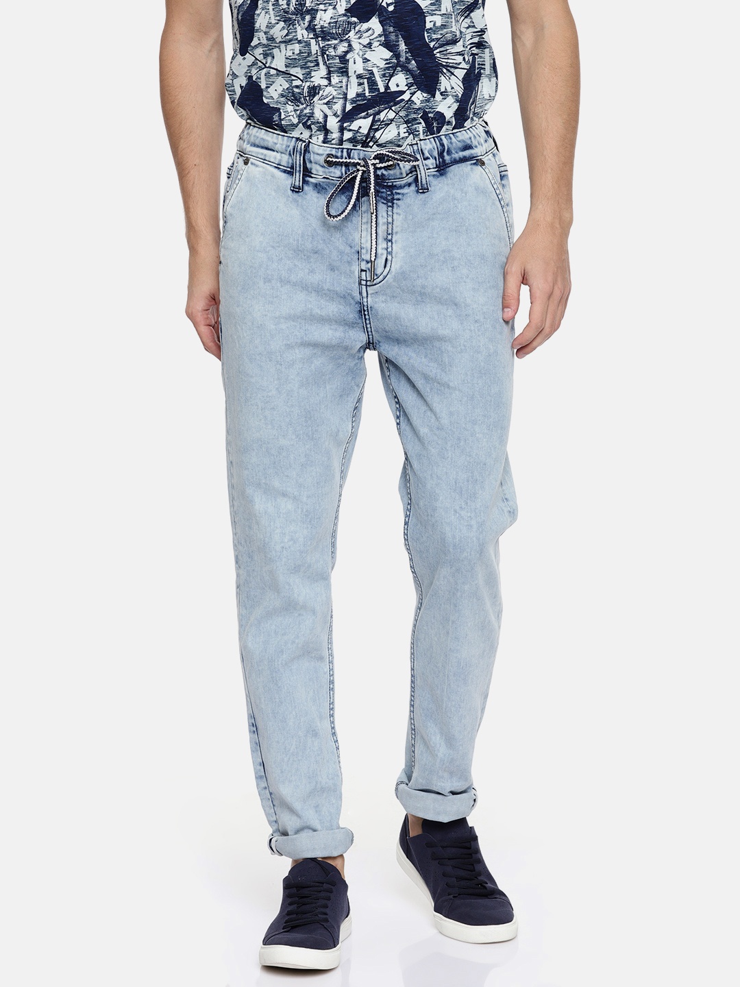 

Being Human Clothing Men Blue Jogger Low-Rise Clean Look Stretchable Jeans