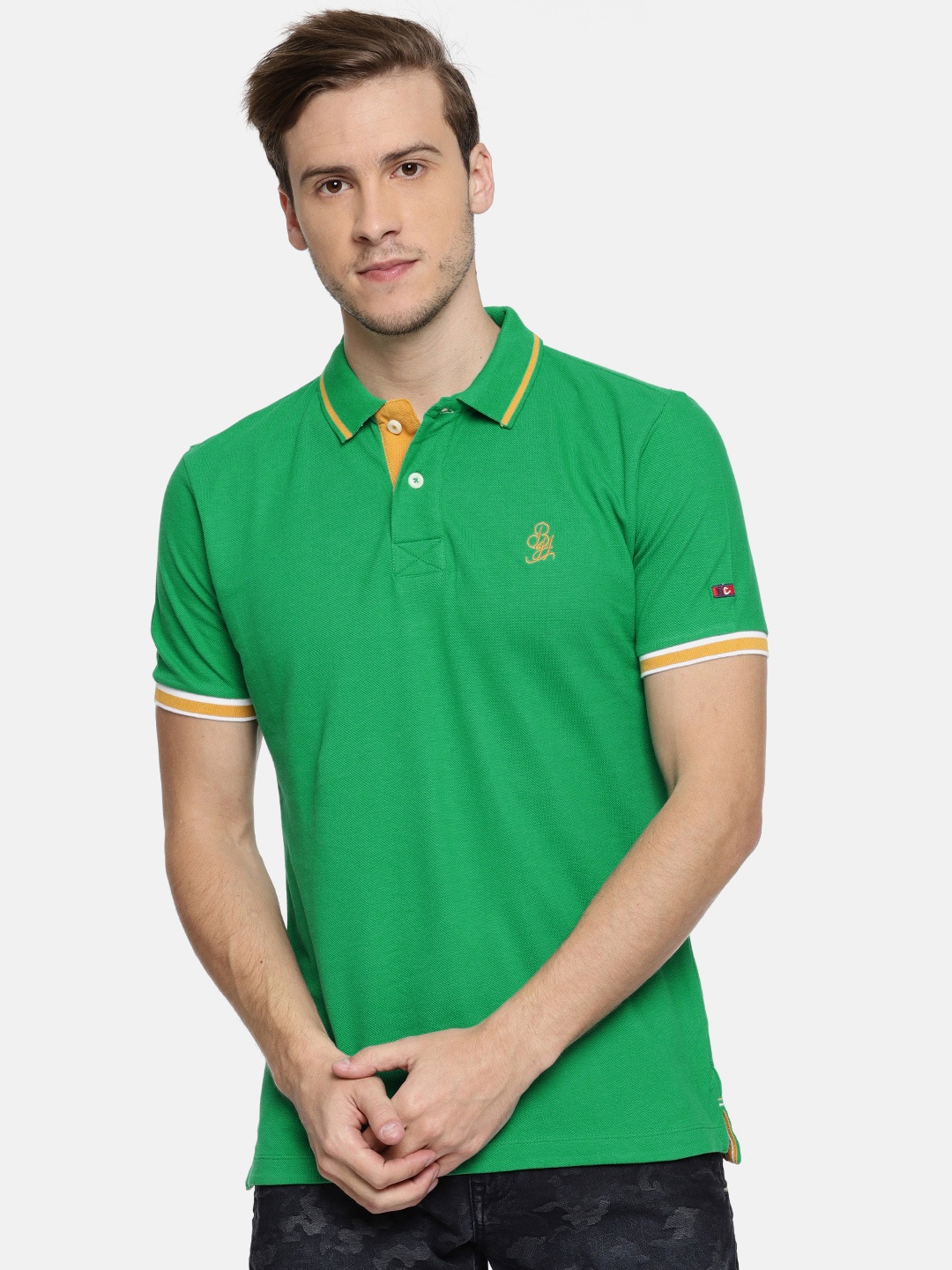 

Being Human Men Green Solid Polo Collar Pure Cotton T-shirt