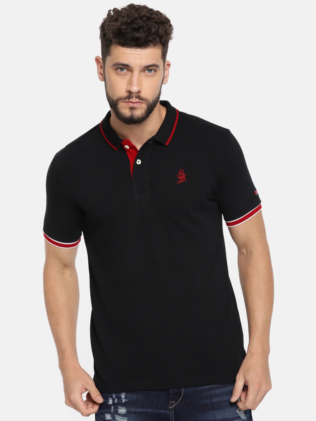 

Being Human Men Black Solid Polo Collar Pure Cotton T-shirt