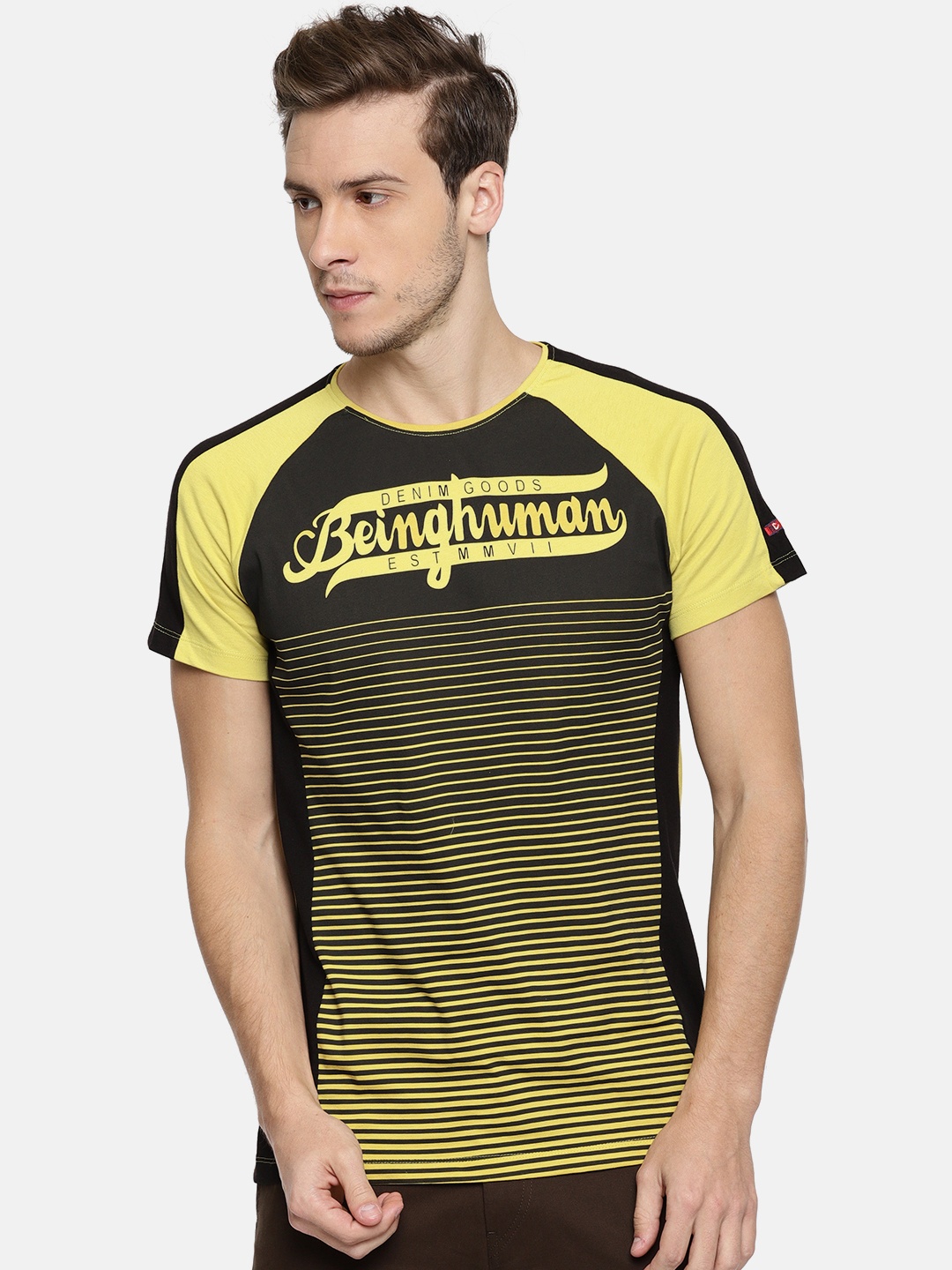 

Being Human Clothing Men Yellow Printed Round Neck Pure Cotton T-shirt