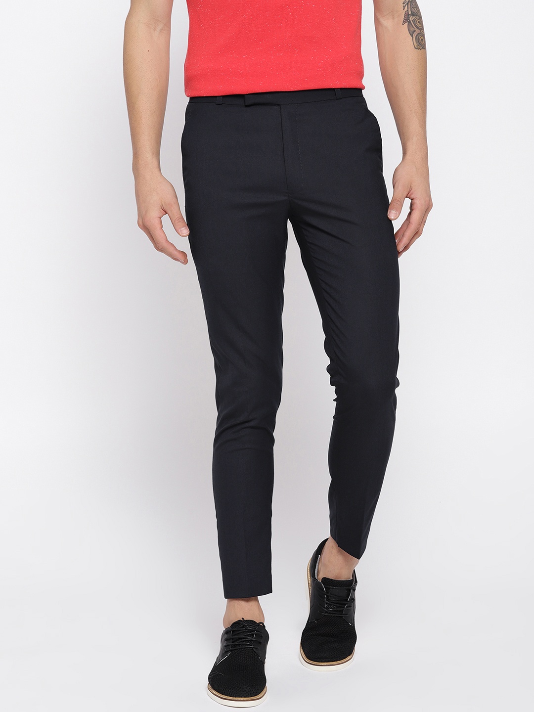 

DENNISON Men Navy Blue Comfort Tapered Fit Wrinkle Free Solid Trousers