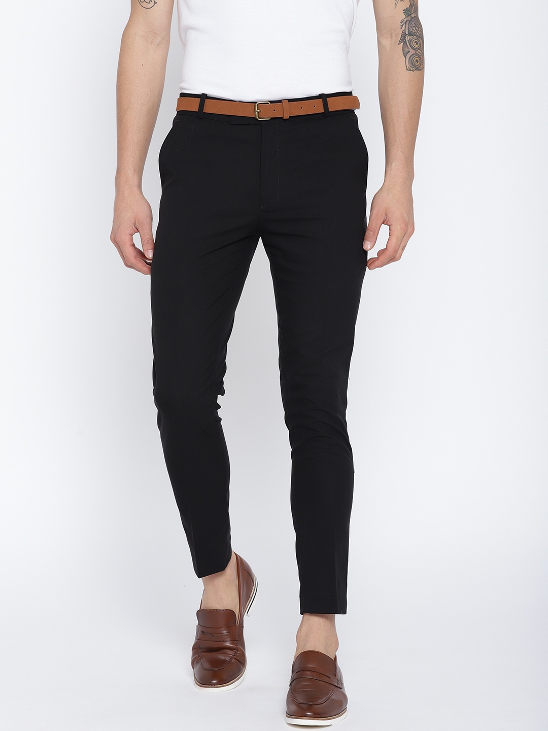 

DENNISON Men Black Comfort Tapered Fit Cropped Trousers