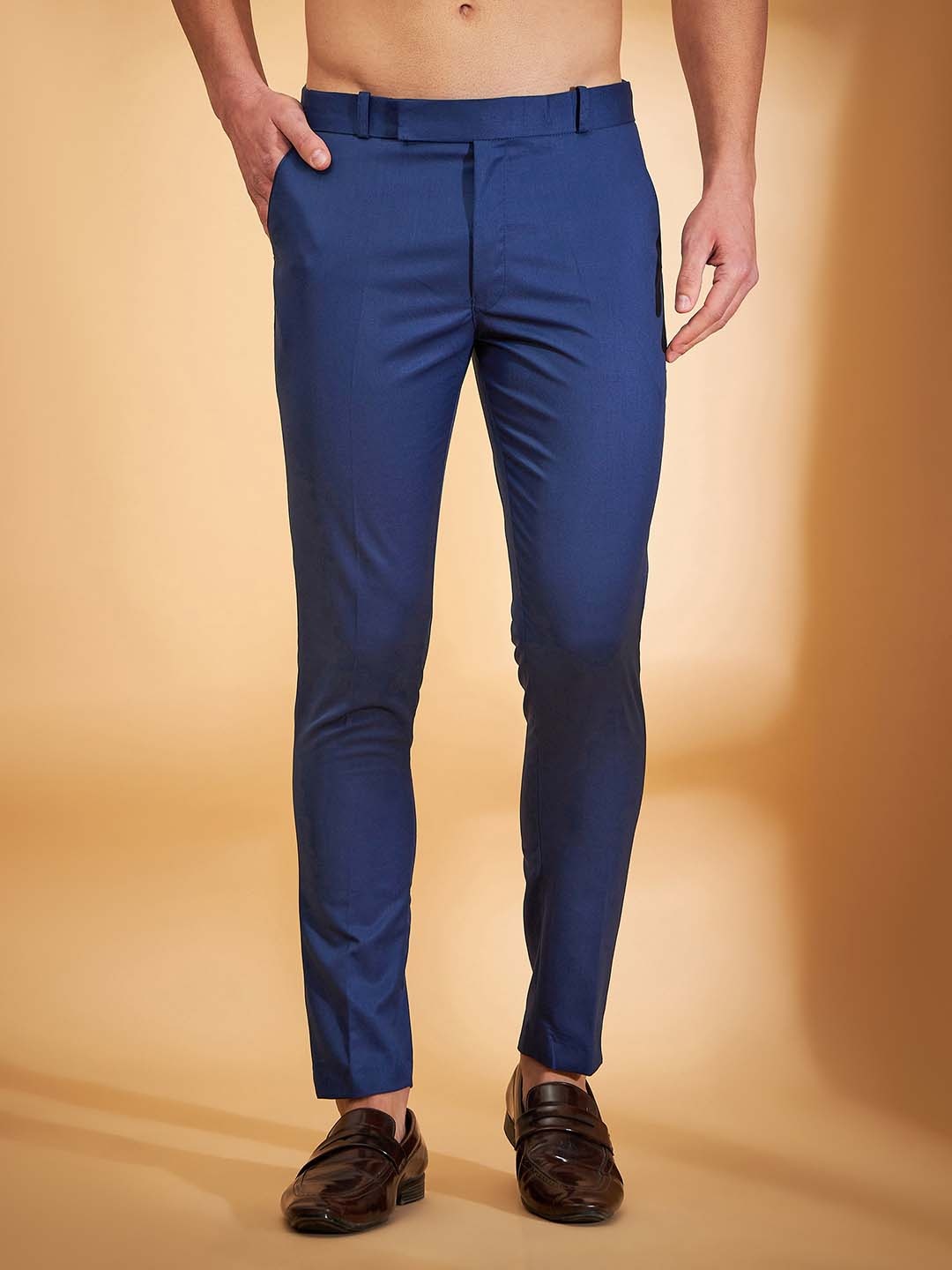 

DENNISON Men Navy Blue Comfort Tapered Fit Regular Wrinkle Free Trousers