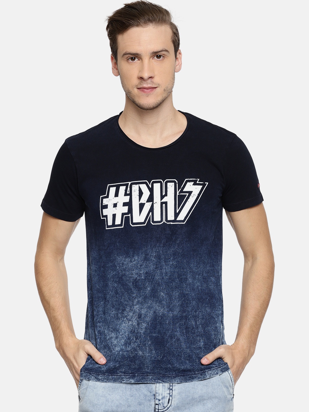 

Being Human Clothing Men Blue Solid Round Neck Pure Cotton T-shirt