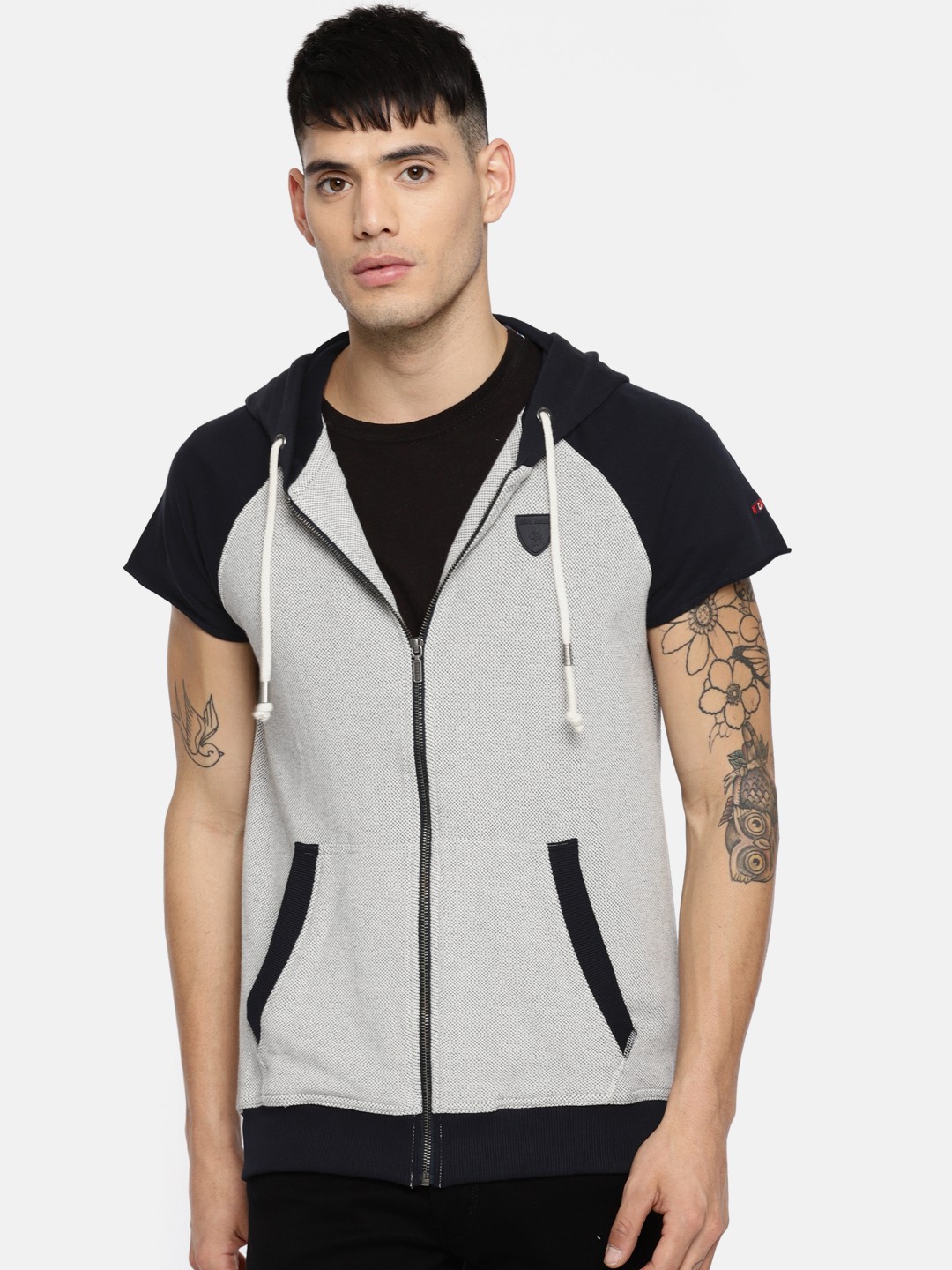 

Being Human Men Navy Blue & Off-White Solid Hooded Sweatshirt