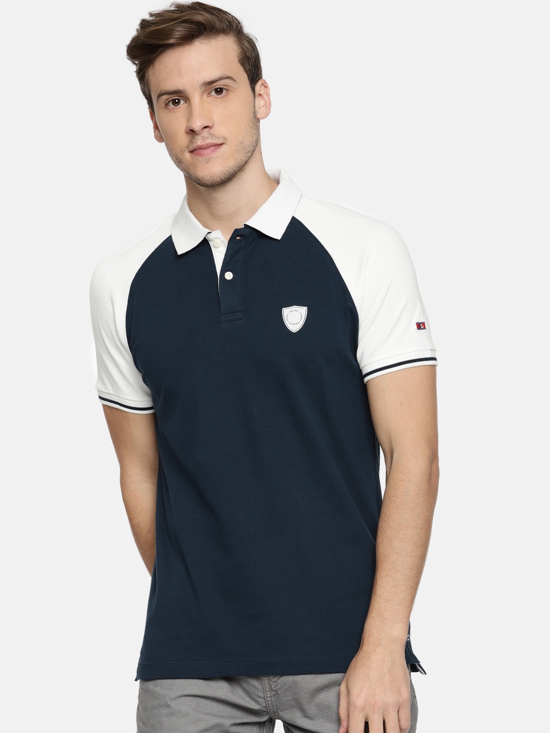 

Being Human Men Navy Blue & White Solid Polo Collar T-shirt