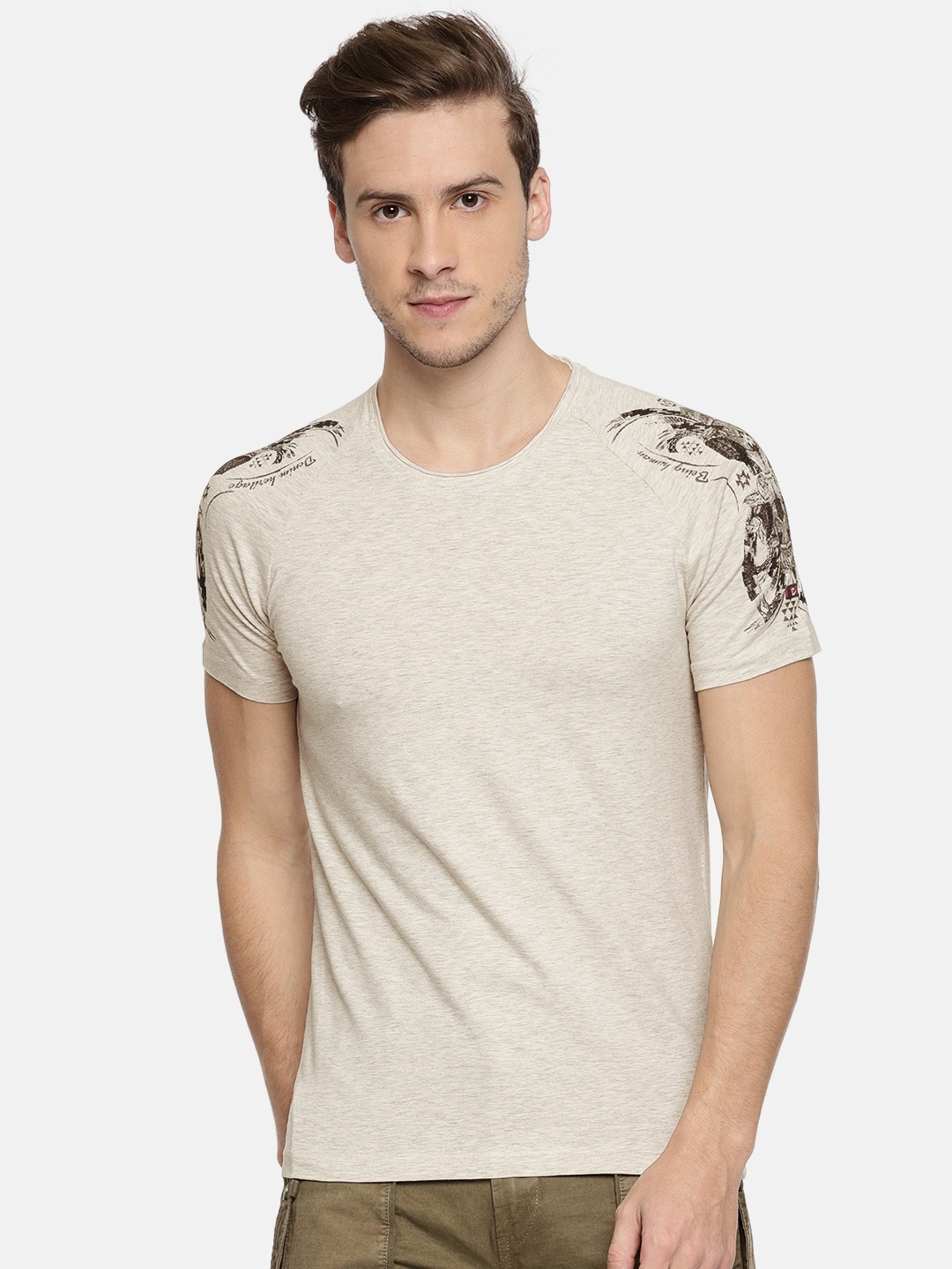

Being Human Clothing Men Off-White Solid Round Neck T-shirt