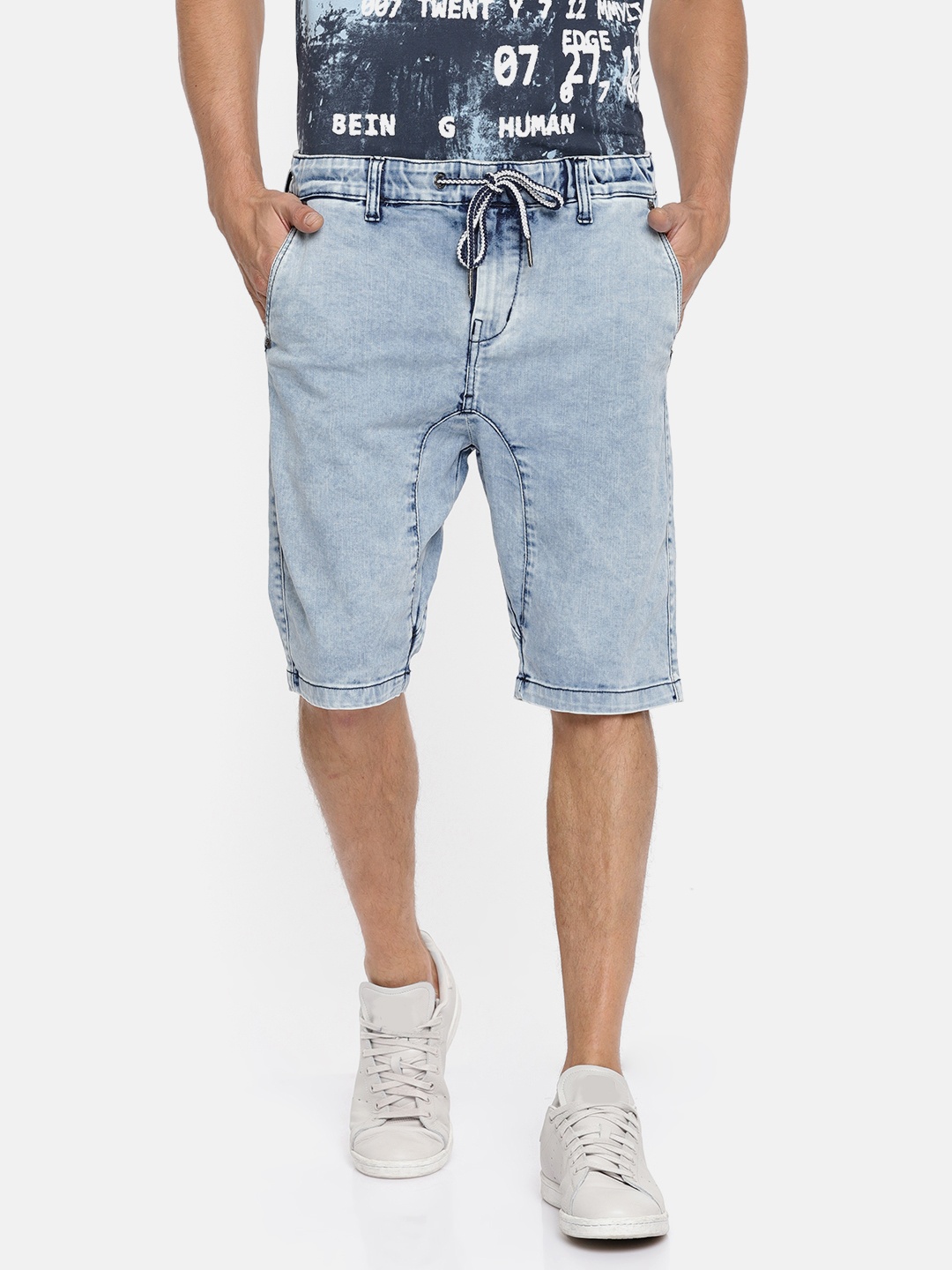 

Being Human Clothing Men Blue Washed Regular Fit Denim Shorts