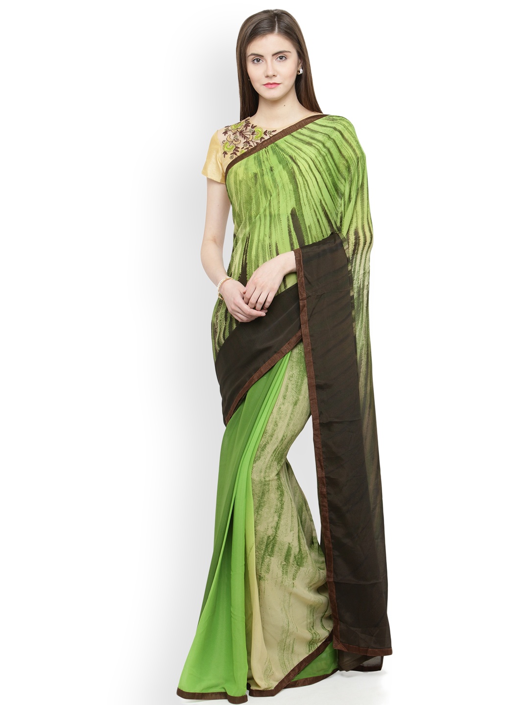 

Shaily Green Printed Pure Georgette Saree