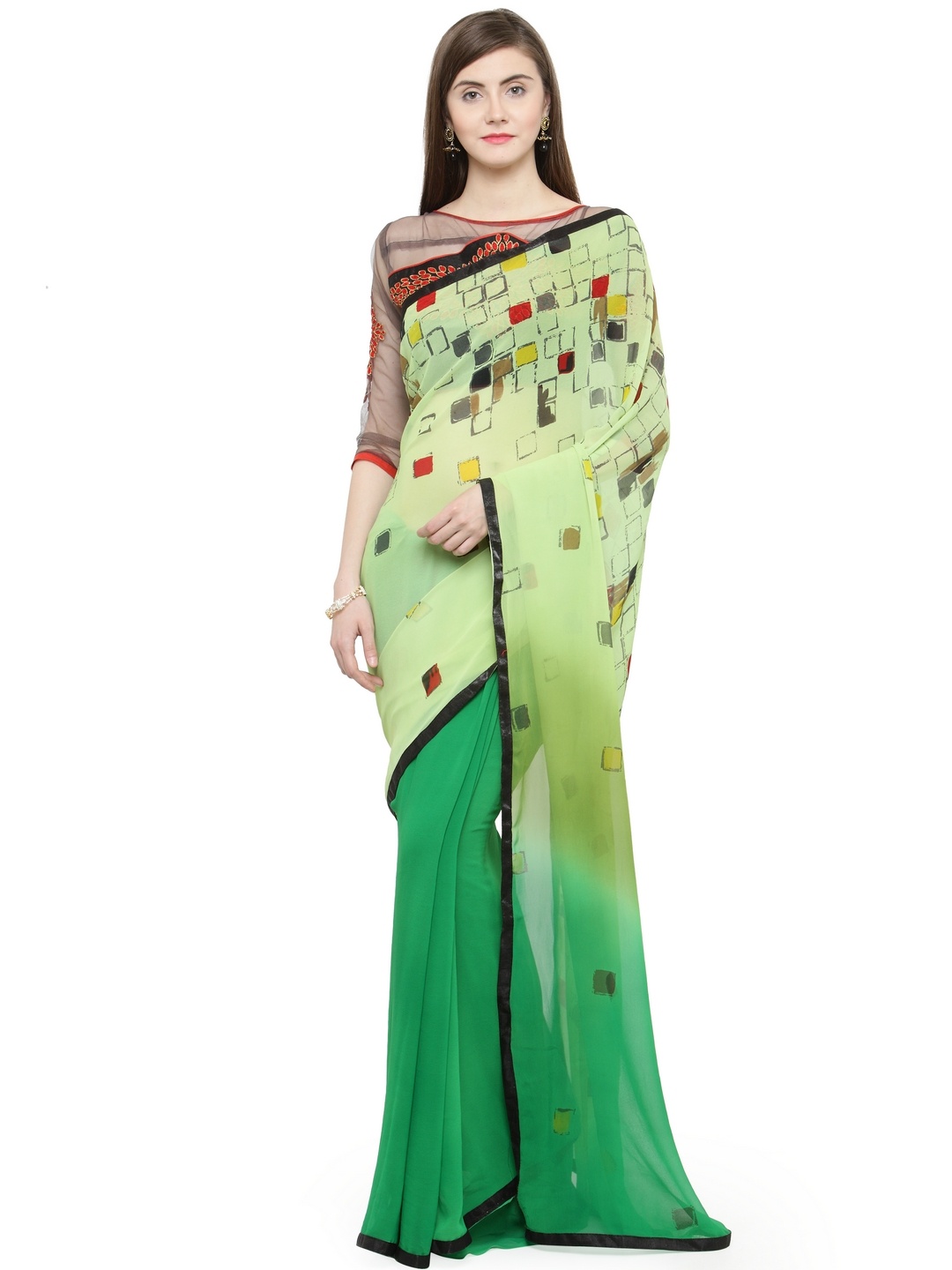 

Shaily Green Printed Pure Georgette Saree