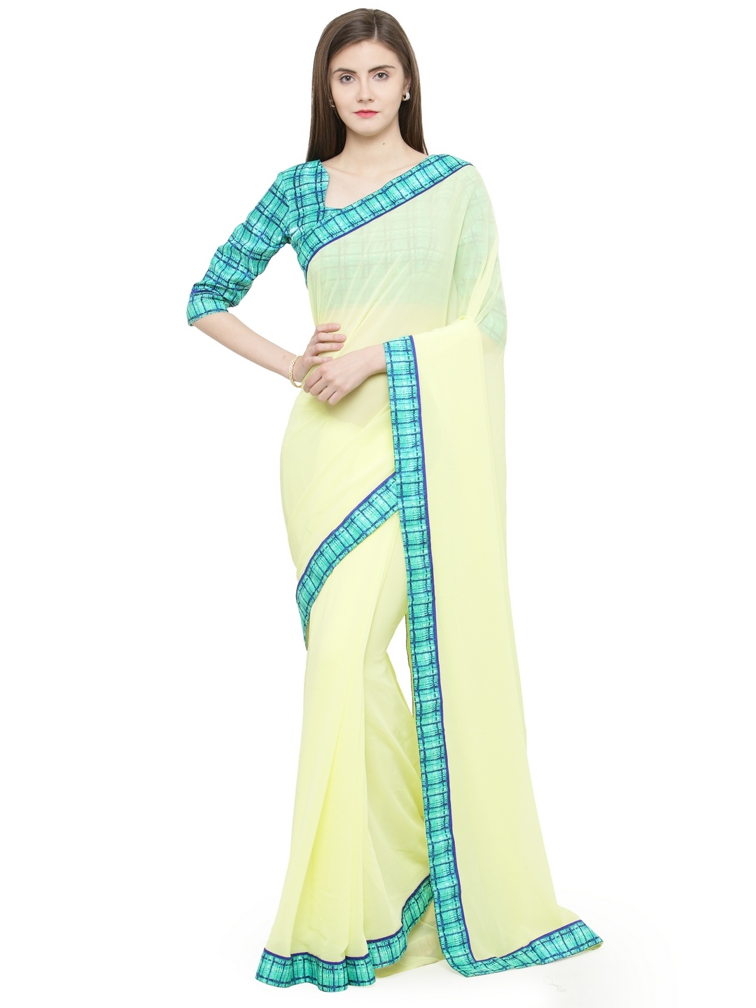 

Shaily Yellow Printed Pure Georgette Saree