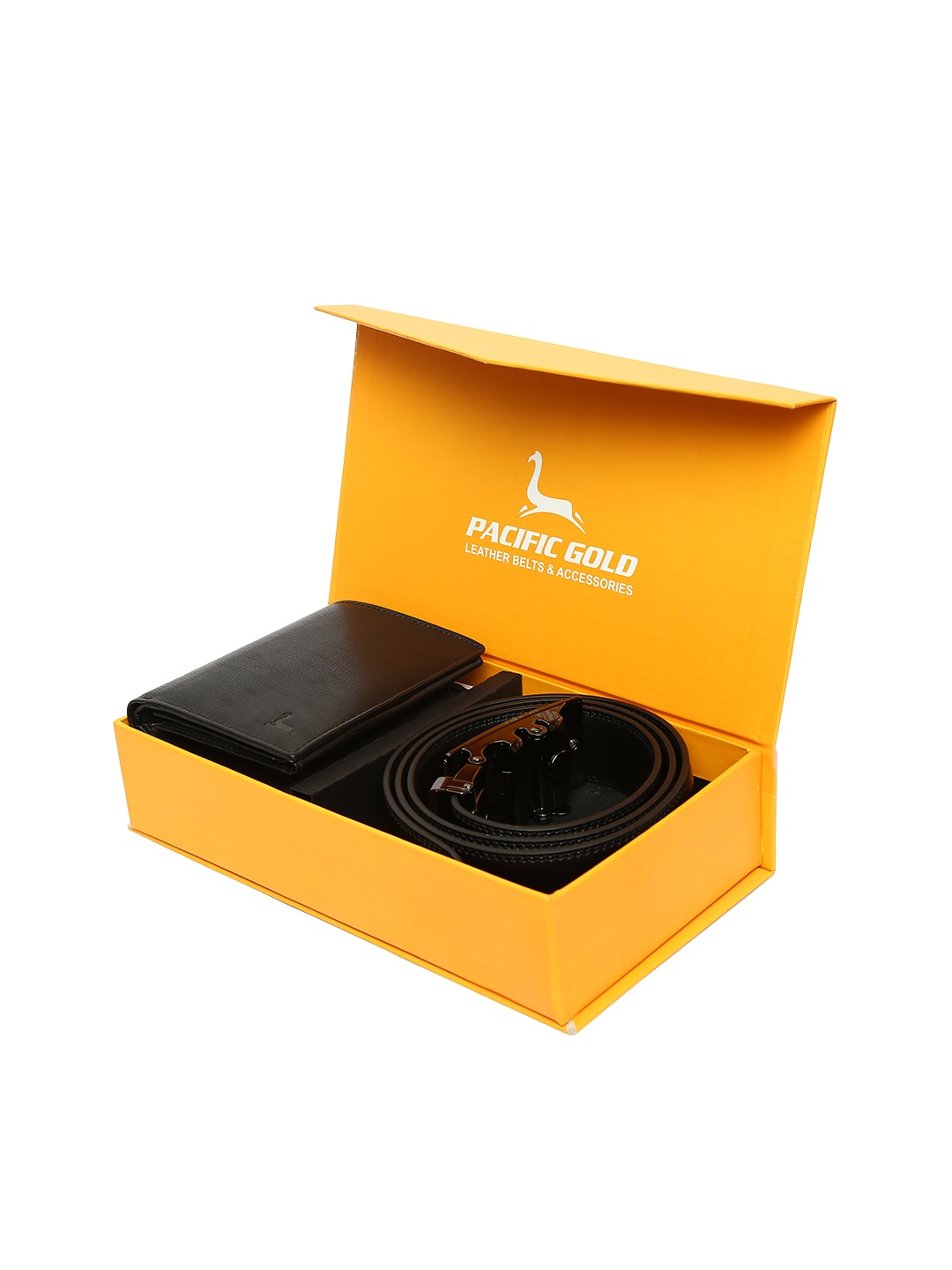 

Pacific Gold Men Black Genuine Leather Belt with Wallet