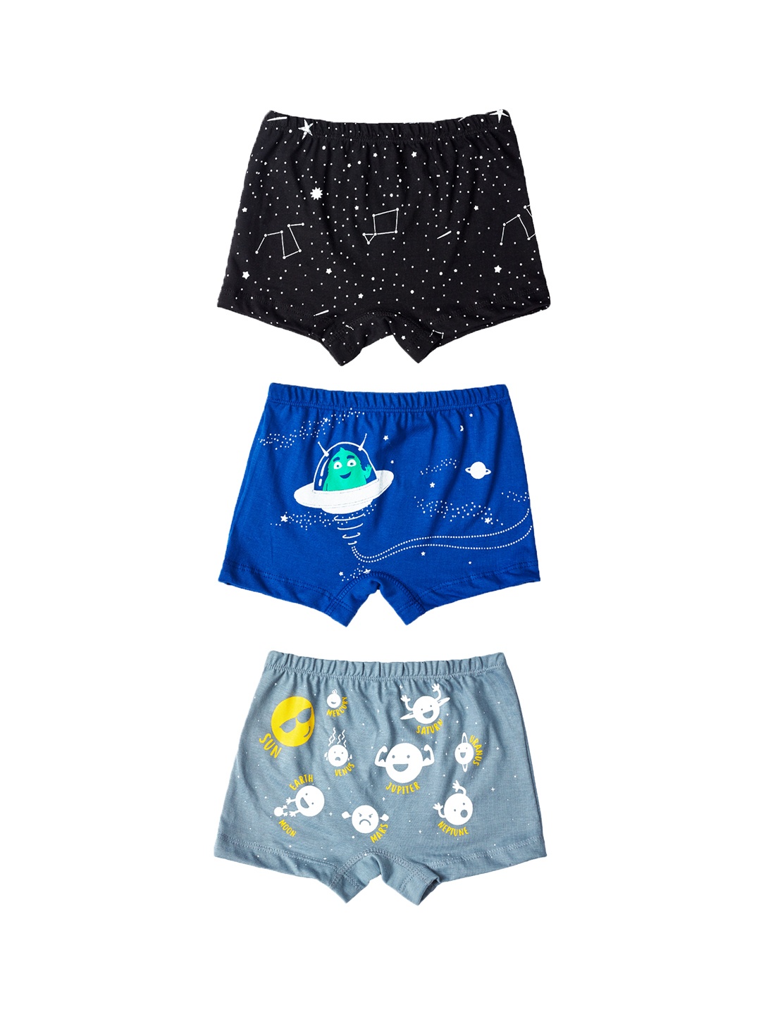 

Plan B Boys Pack of 3 Printed Pure Cotton Pure Cotton Pure Cotton Boxers, Grey