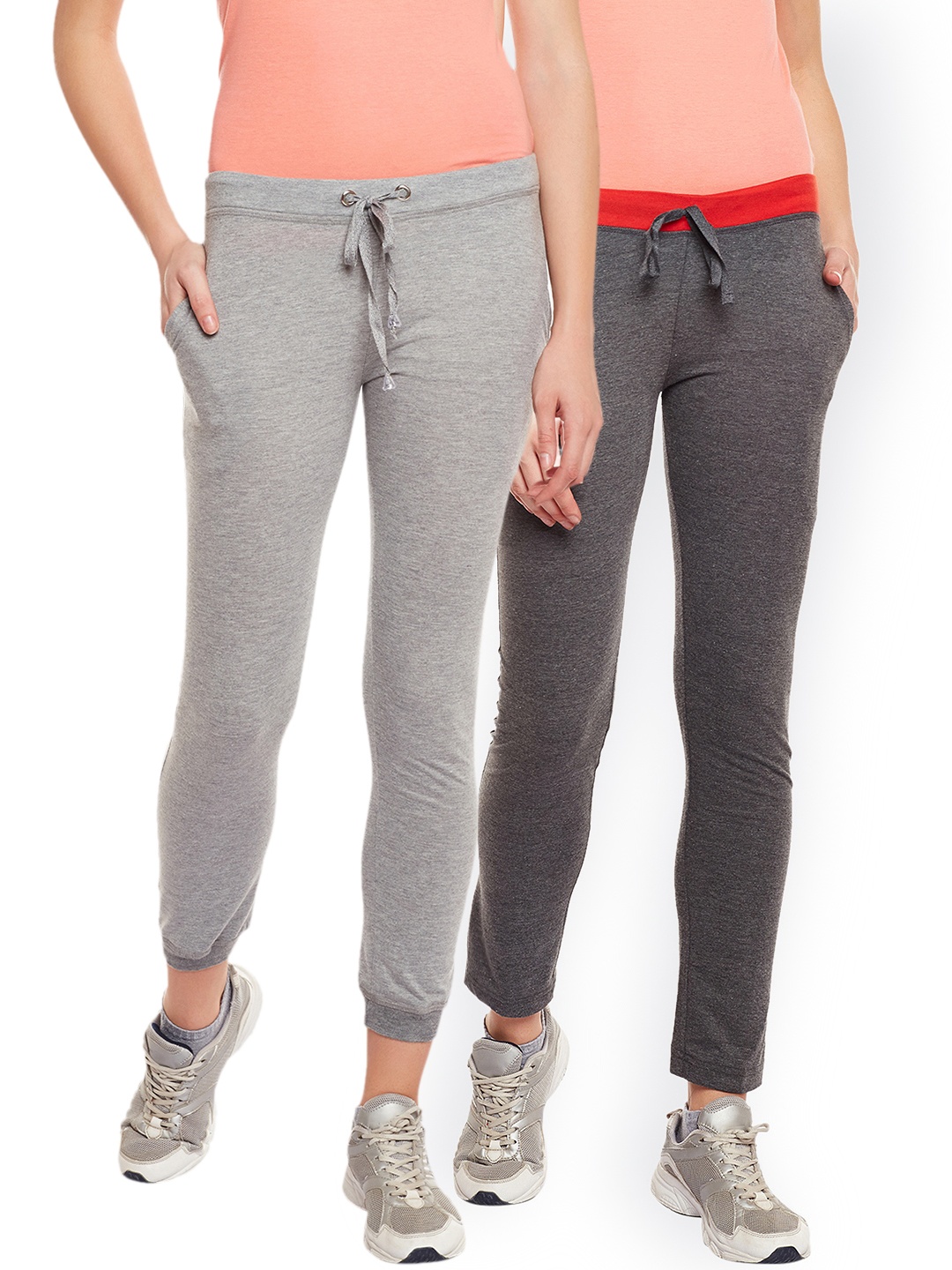 

VIMAL JONNEY Women Pack of 2 Solid Track Pants, Grey