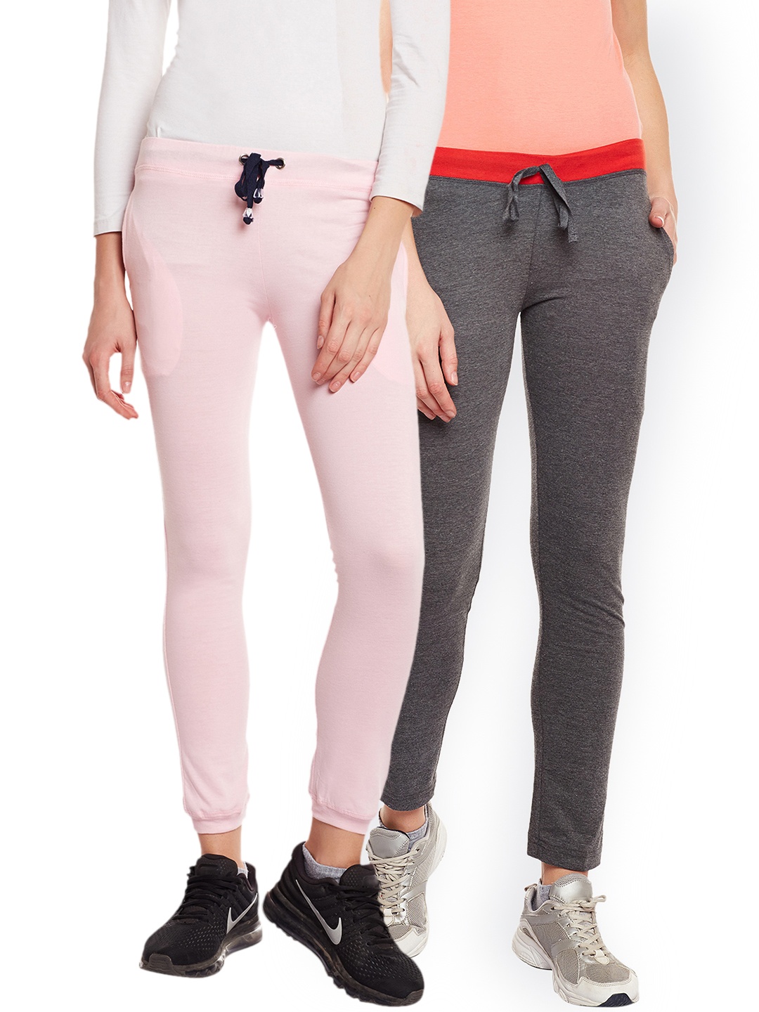 

VIMAL JONNEY Women Pack of 2 Solid Track Pants, Pink