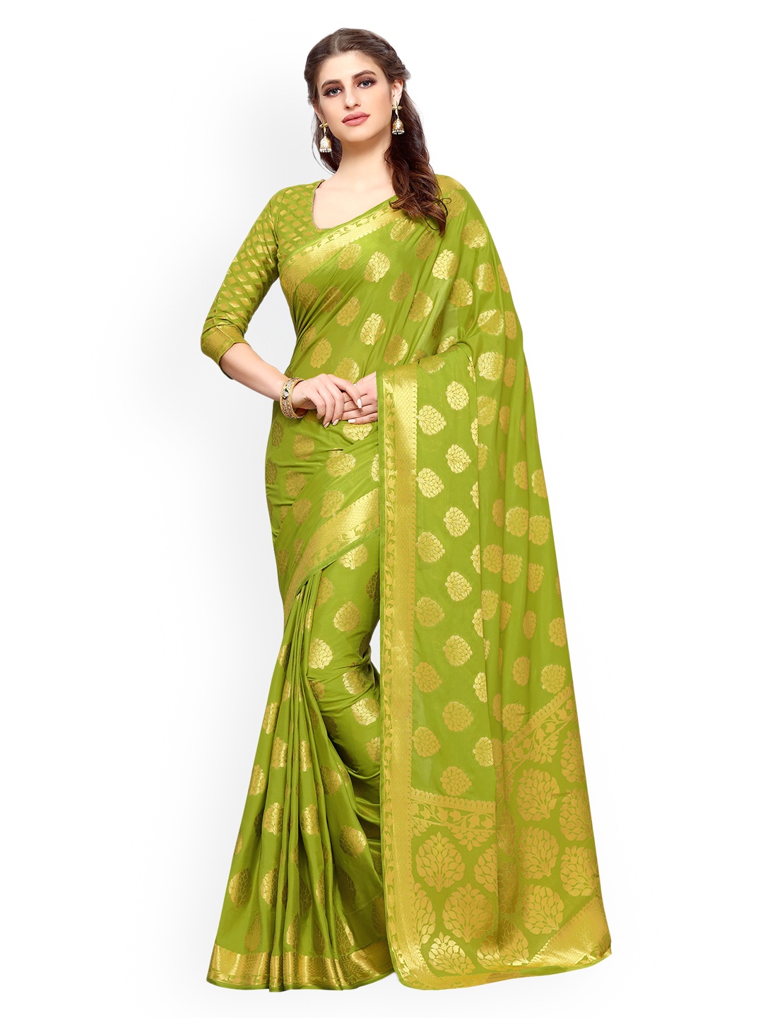 

MIMOSA Green Woven Design Poly Crepe Saree