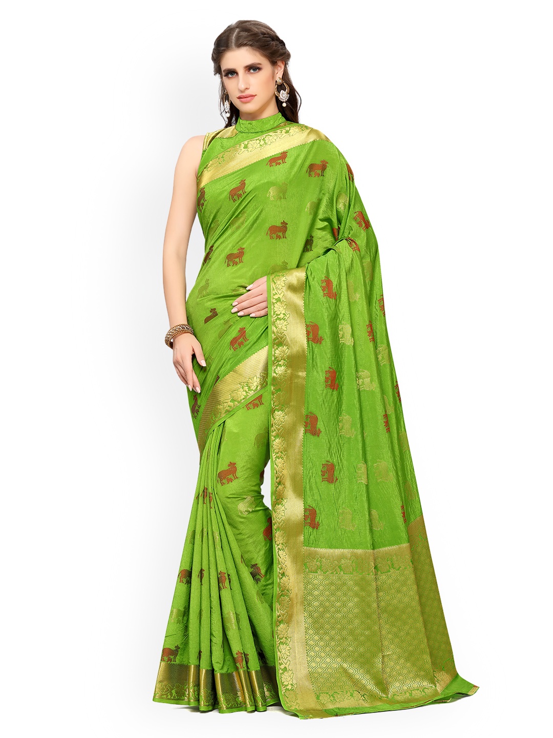 

MIMOSA Green Art Silk Woven Design Kanjeevaram Saree
