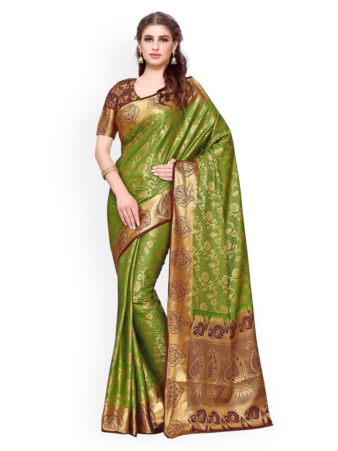 

MIMOSA Green Art Silk Woven Design Kanjeevaram Saree