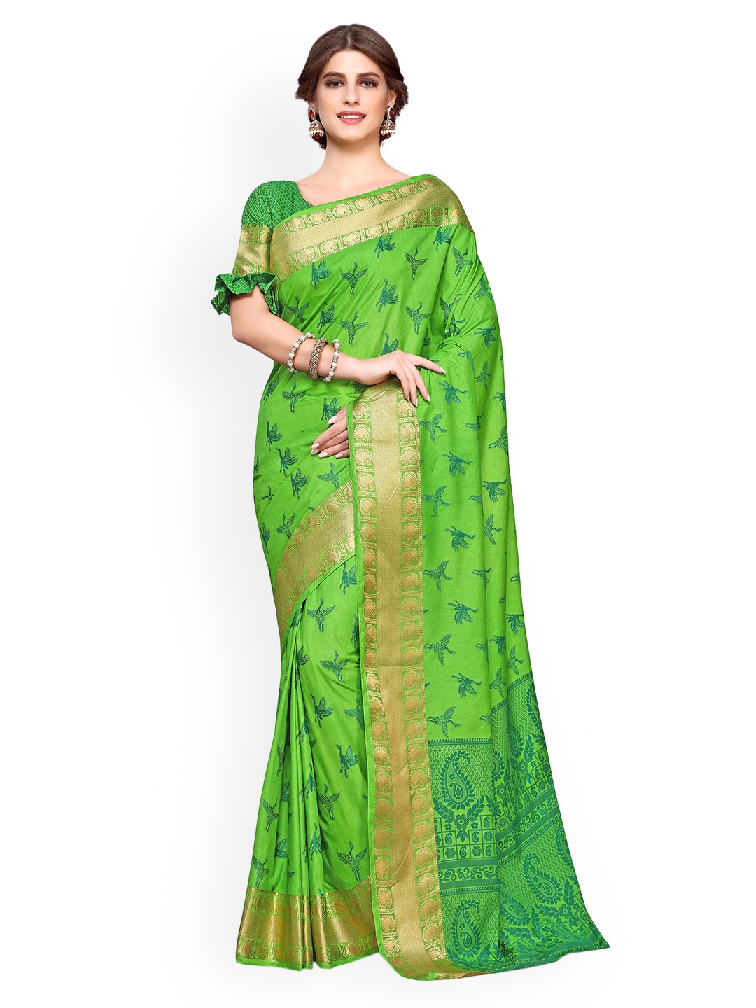 

MIMOSA Green Art Silk Woven Design Kanjeevaram Saree