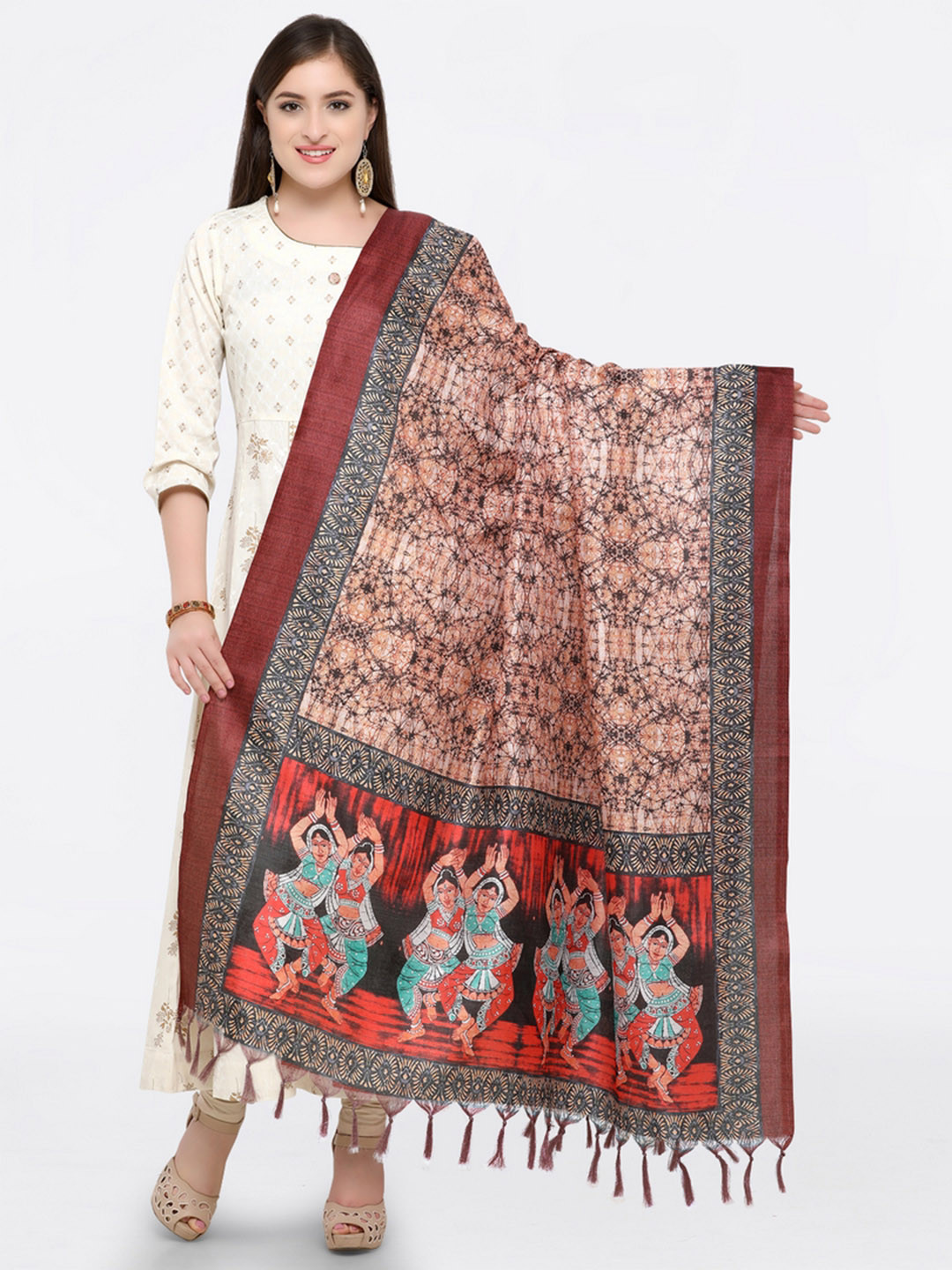 

Saree mall Brown & Red Printed Dupatta