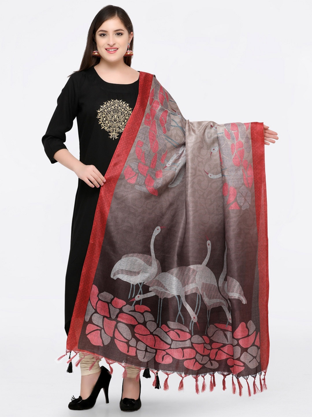 

Saree mall Grey & Brown Printed Dupatta