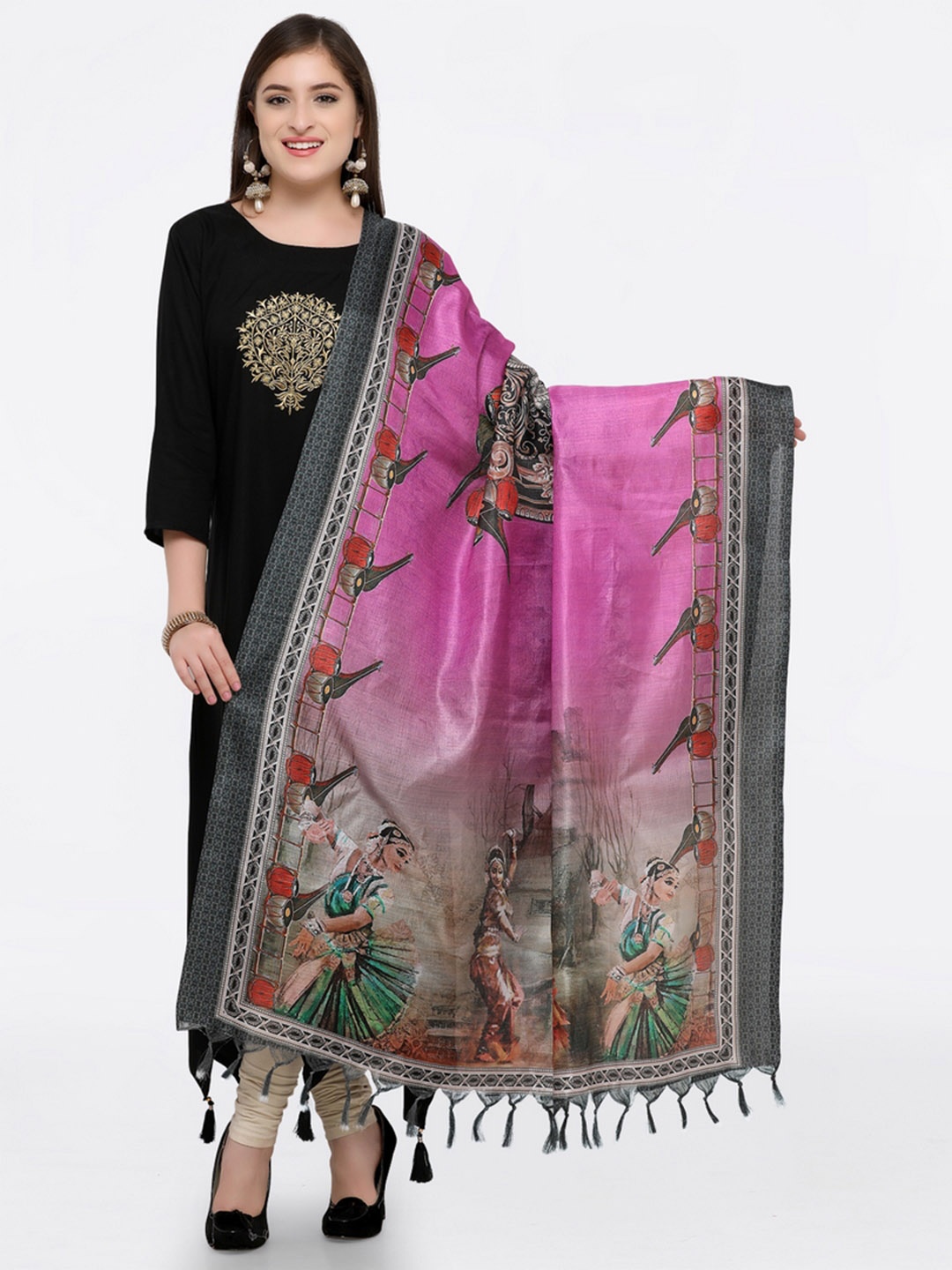 

Saree mall Pink & Grey Printed Dupatta