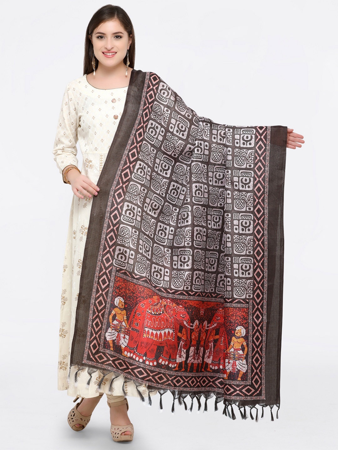 

Saree mall Brown & Black Printed Dupatta