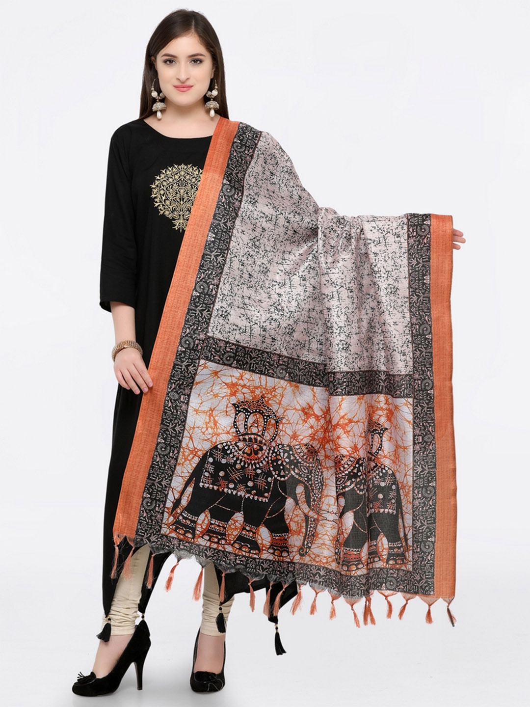

Saree mall Cream Silk Blend Digital Print Dupatta, Off white