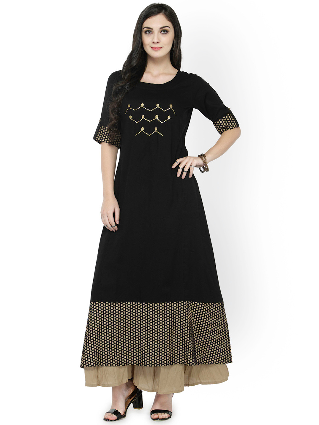 

Varanga Women Black Printed A-Line Kurta