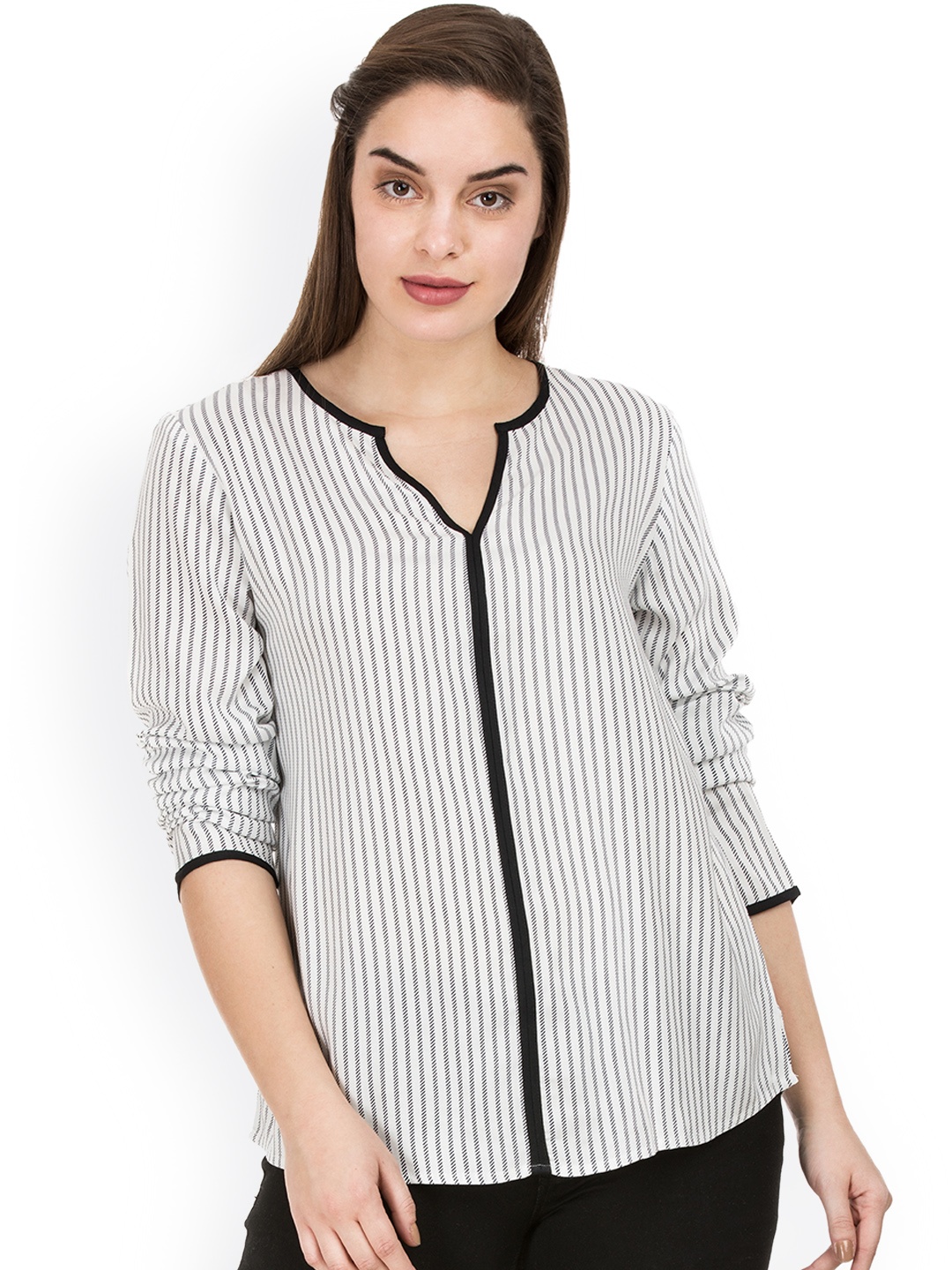 

IDK Women White & Black Striped Top