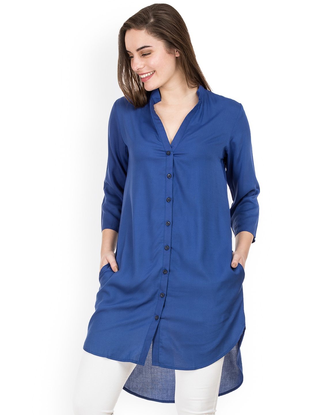 

IDK Women Blue Solid Shirt Style Top