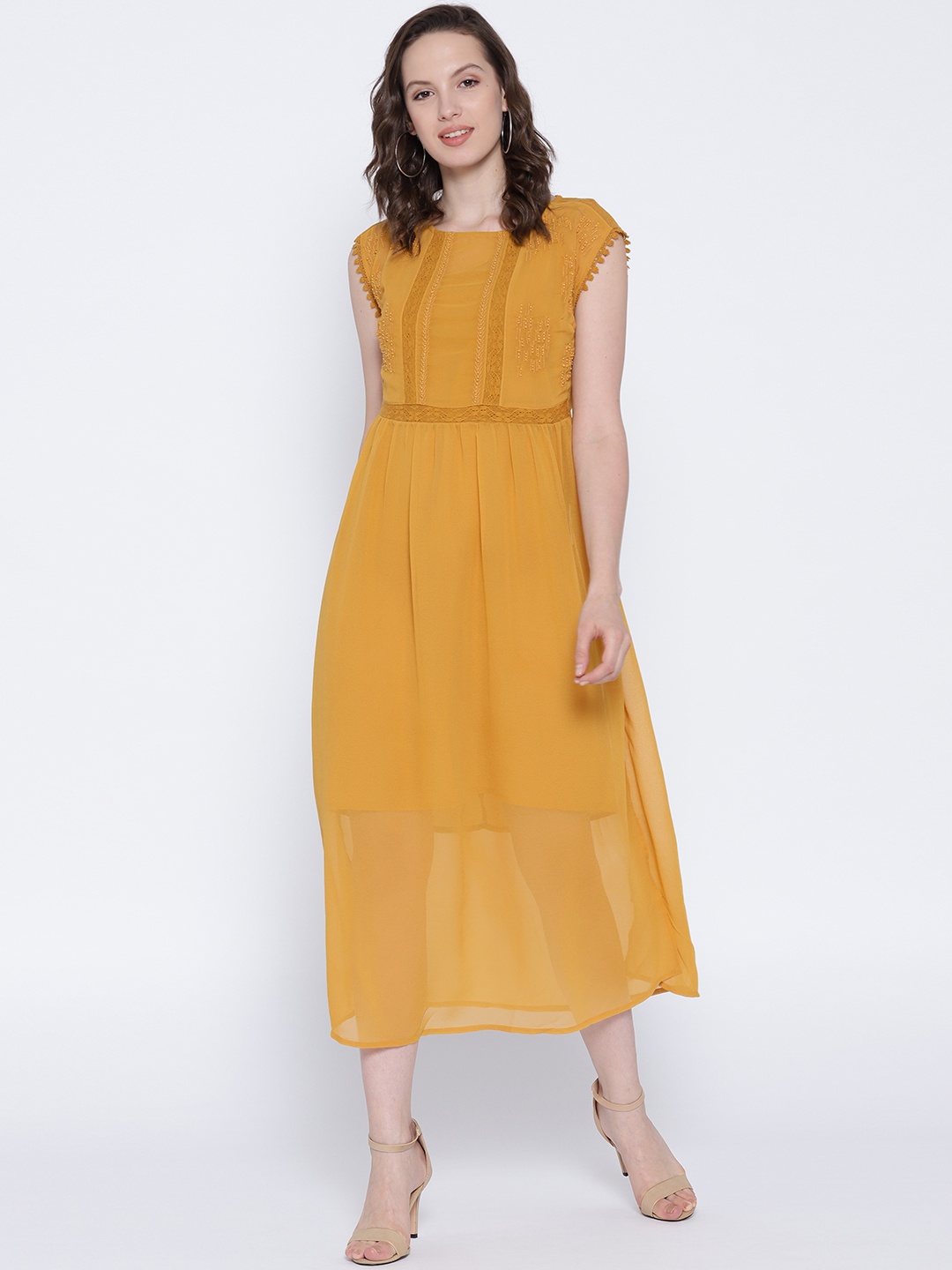 

OVS Women Mustard Yellow Solid Fit & Flare Dress