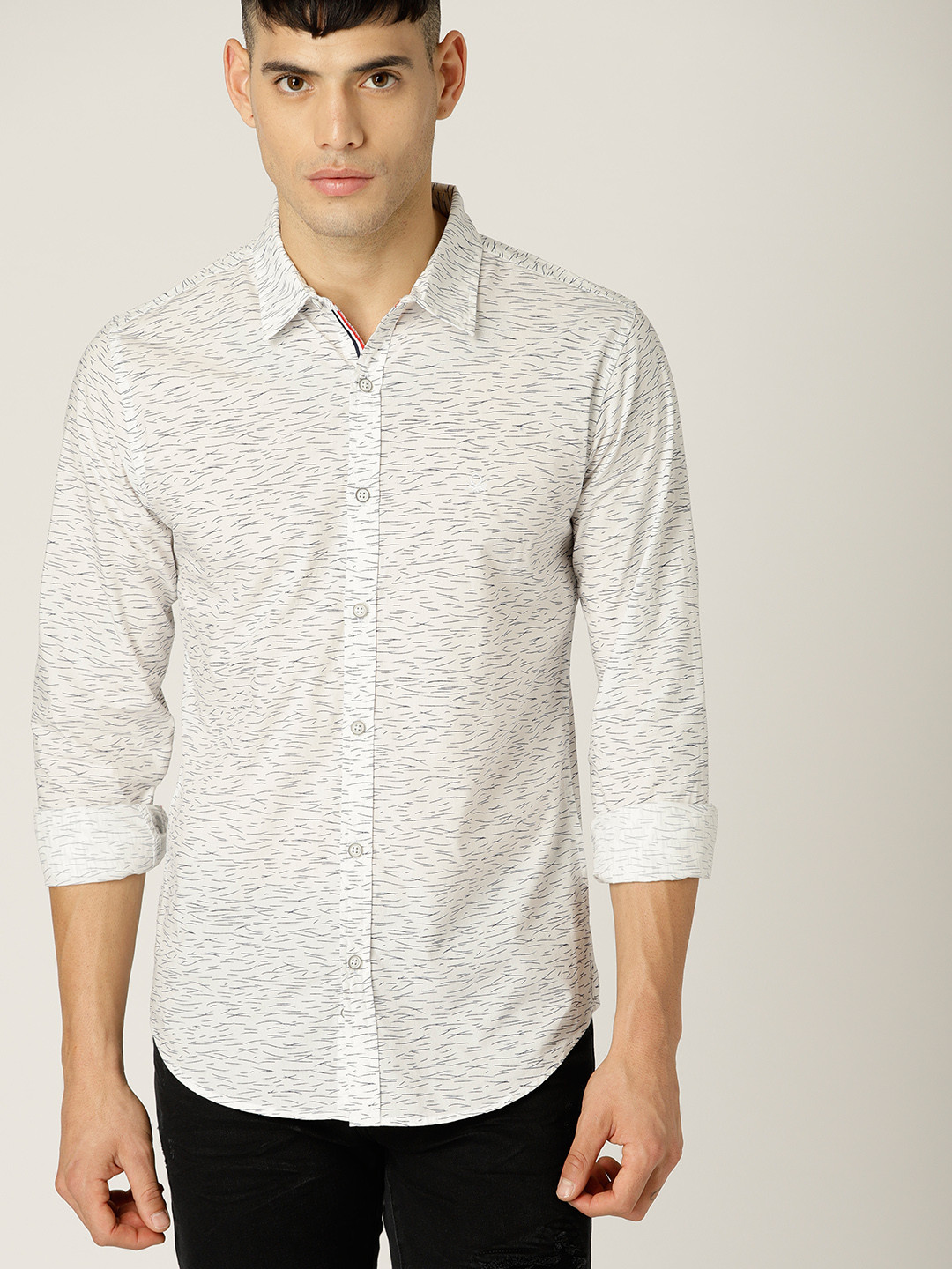 

United Colors of Benetton Men White & Navy Slim Fit Printed Casual Shirt