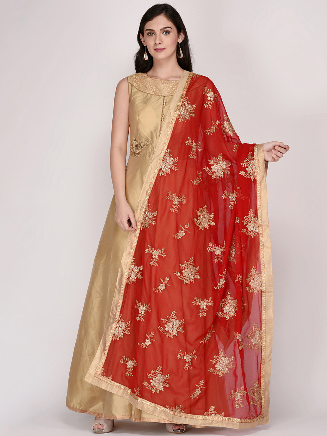 

Dupatta Bazaar Red & Rust Embroidered Dupatta
