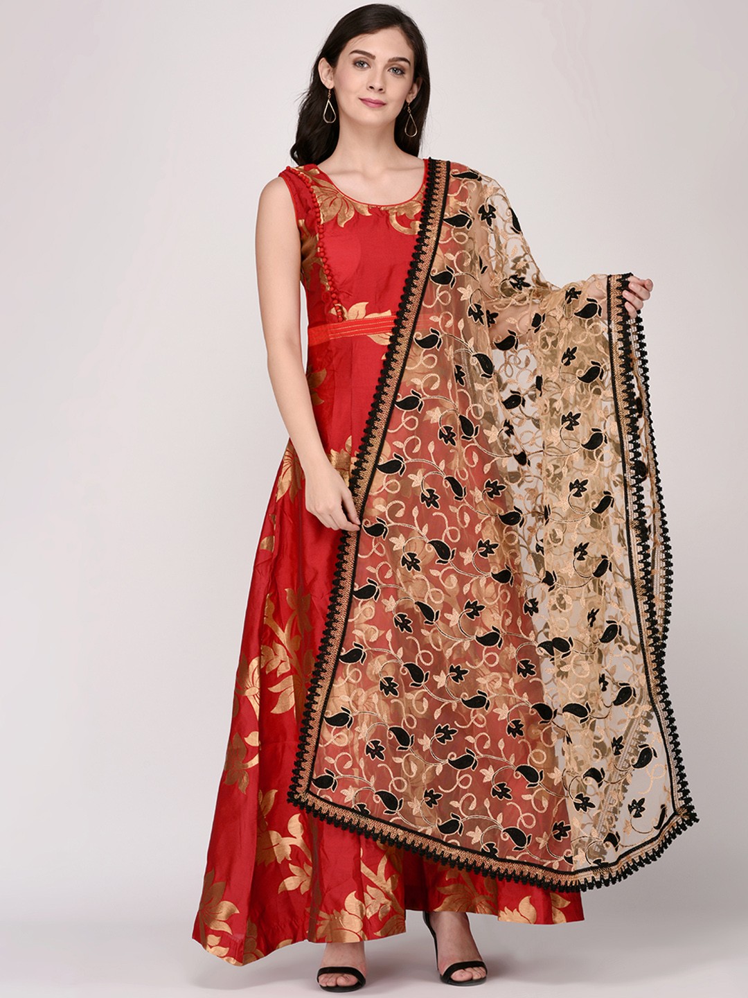 

Dupatta Bazaar Black & Beige Embroidered Dupatta