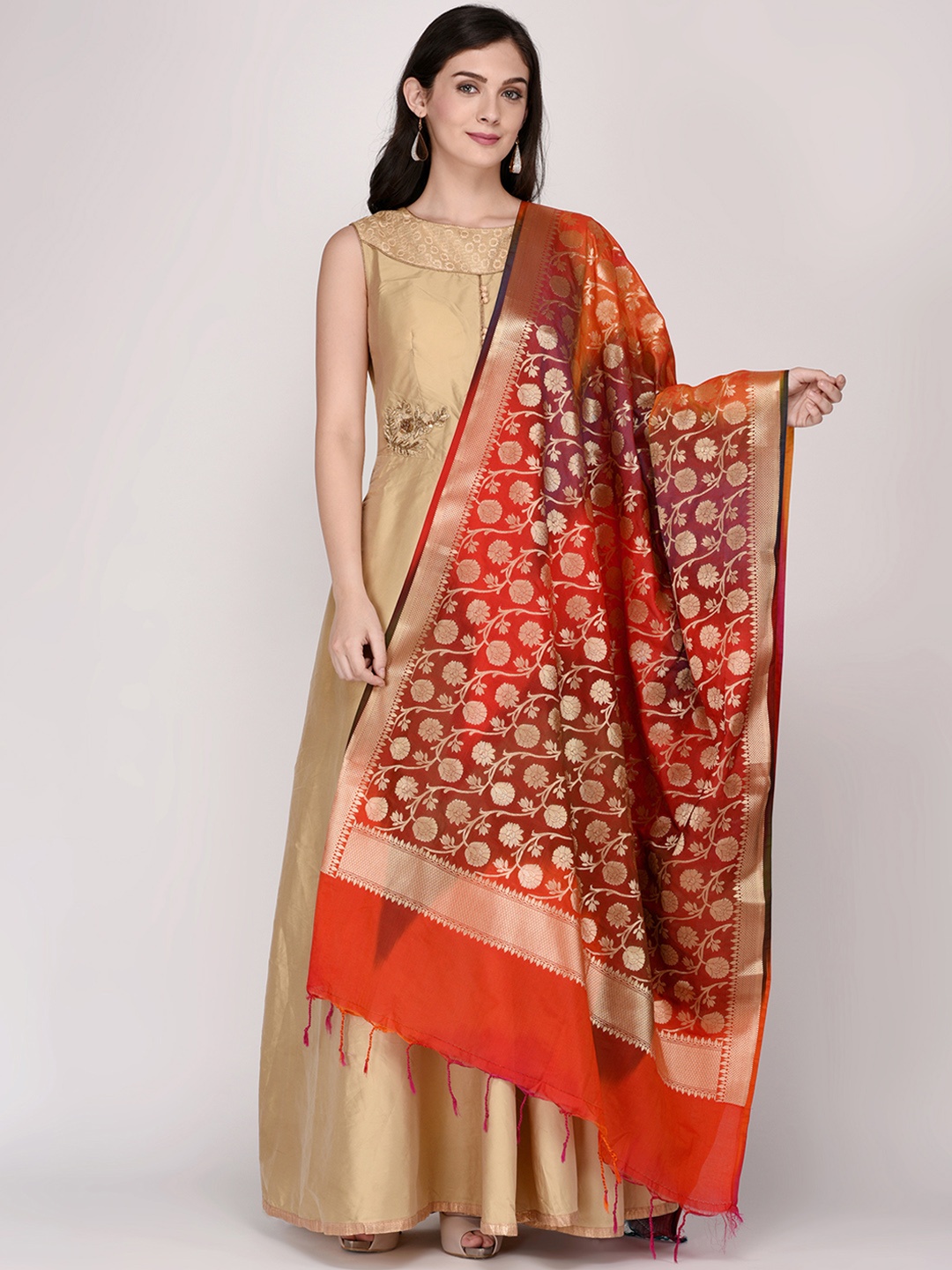 

Dupatta Bazaar Red & Gold-Toned Woven Design Dupatta