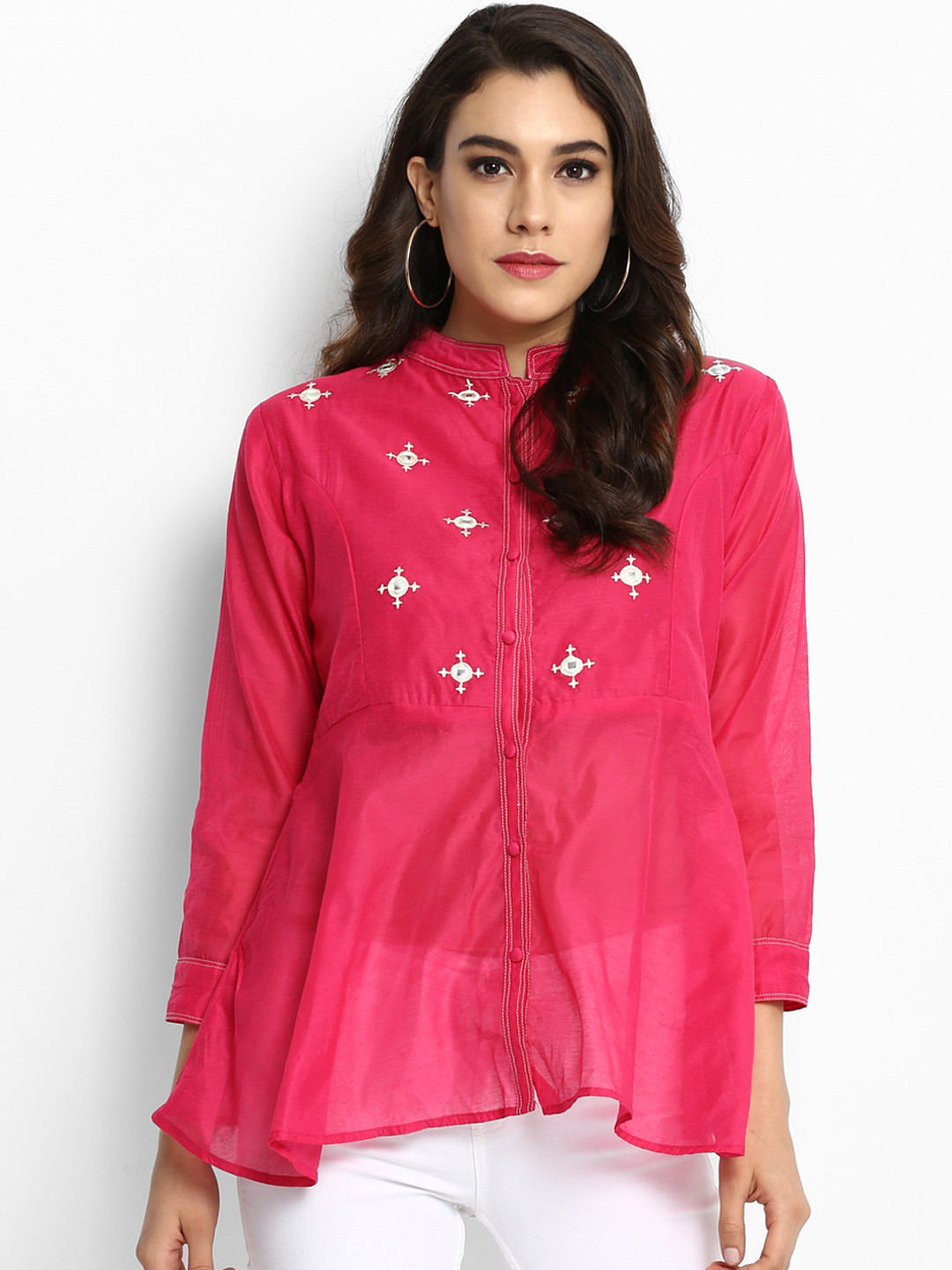 

Bhama Couture Women Pink Printed Shirt Style Top