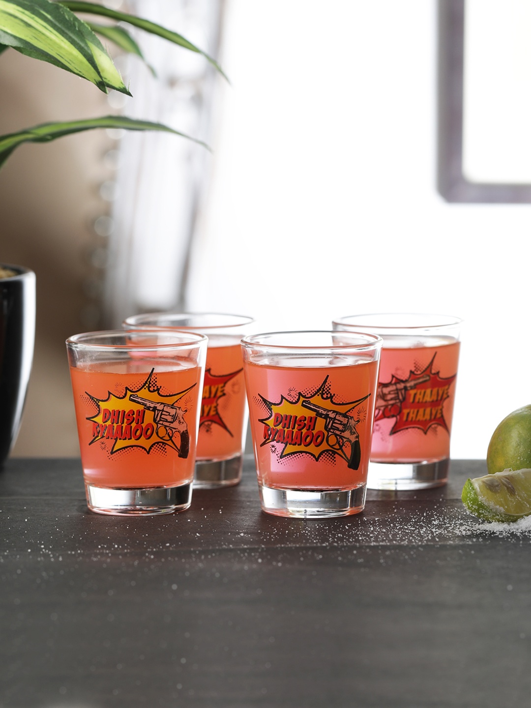 

EK DO DHAI Set Of 4 Dhiskyaauu Shot Glasses, Transparent