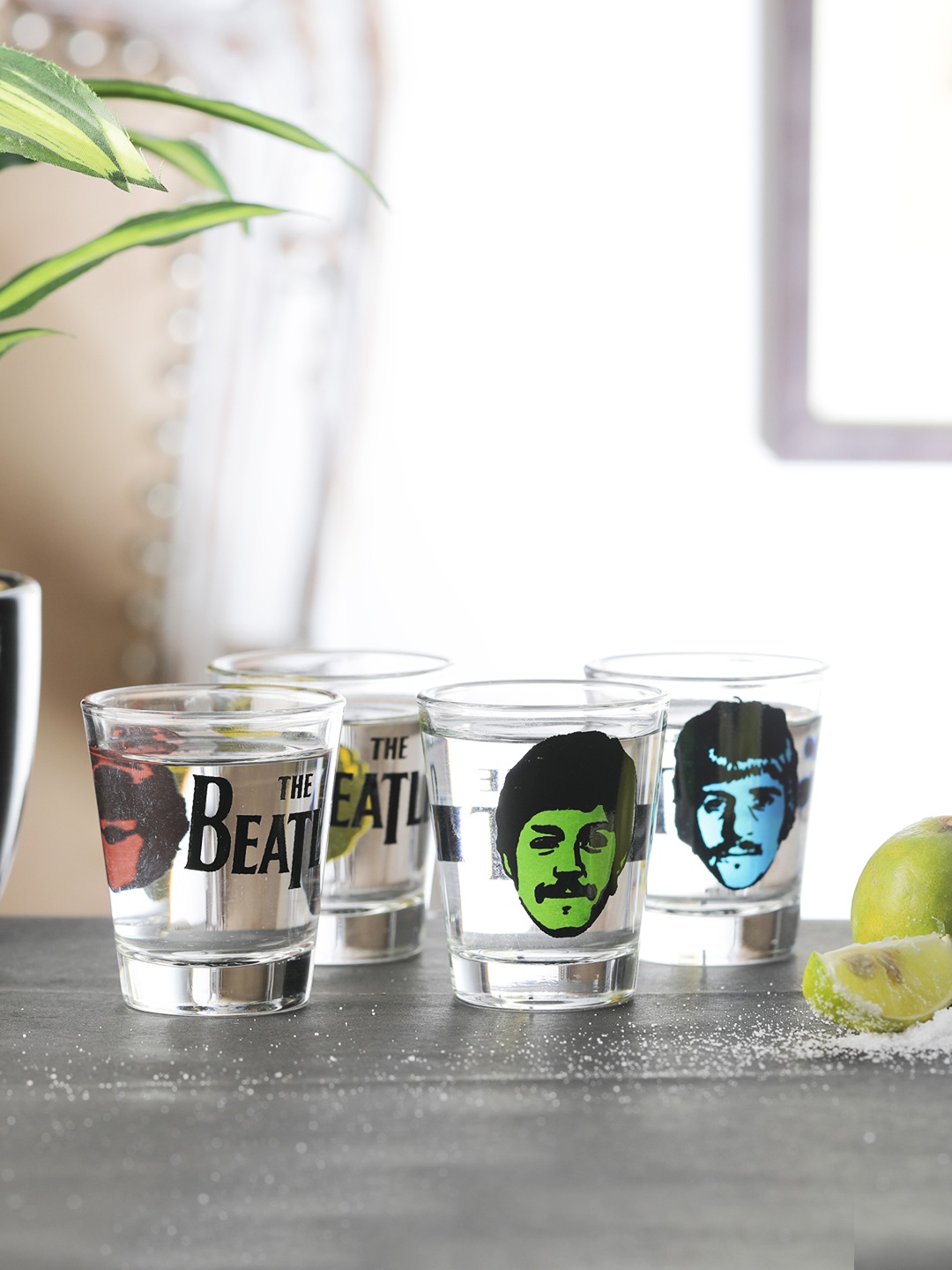 

EK DO DHAI Set Of 4 Beatle Shot Glasses, Transparent