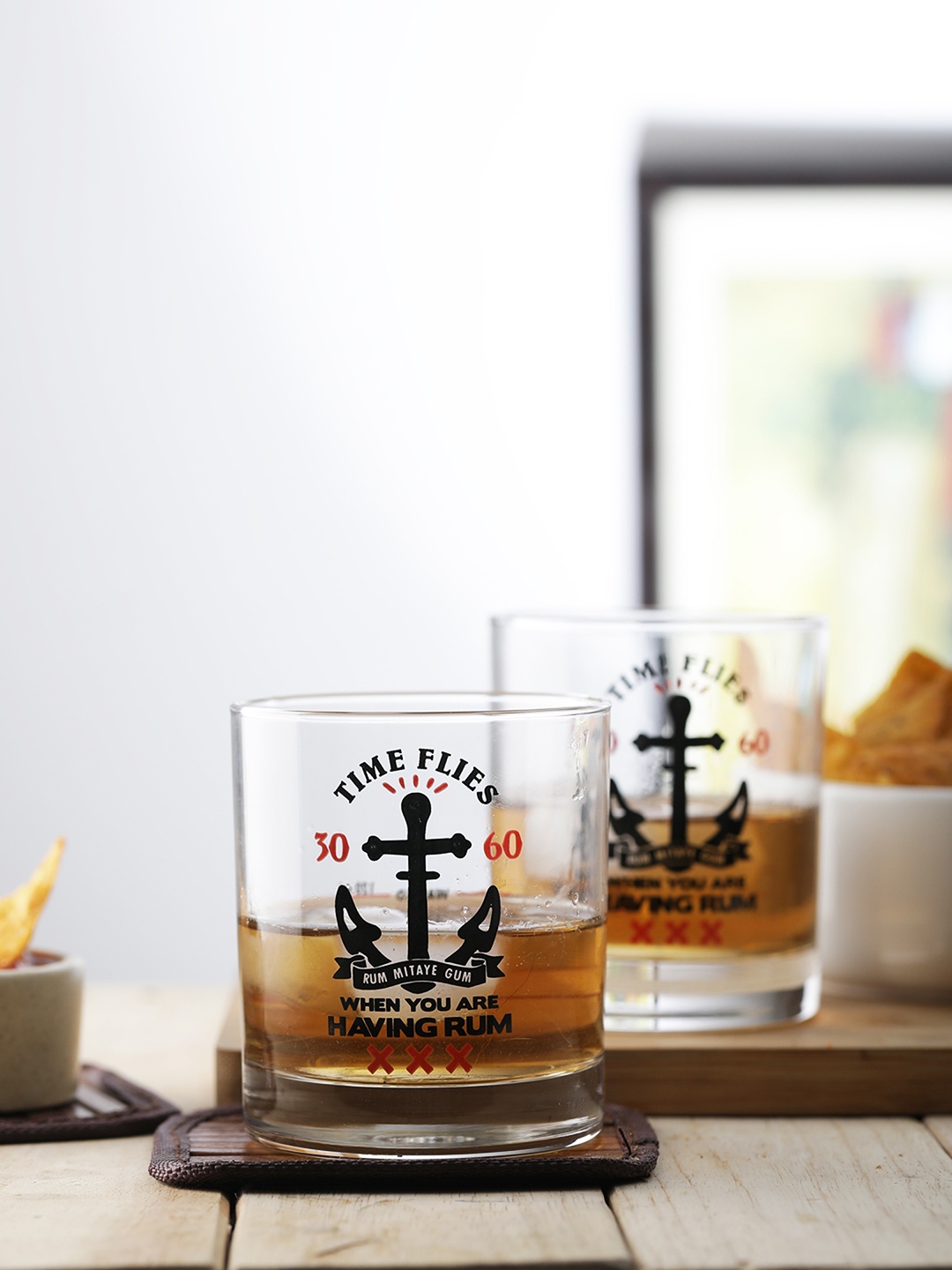 

EK DO DHAI Set of 2 RUM Whiskey Glass 290 ml, Multi